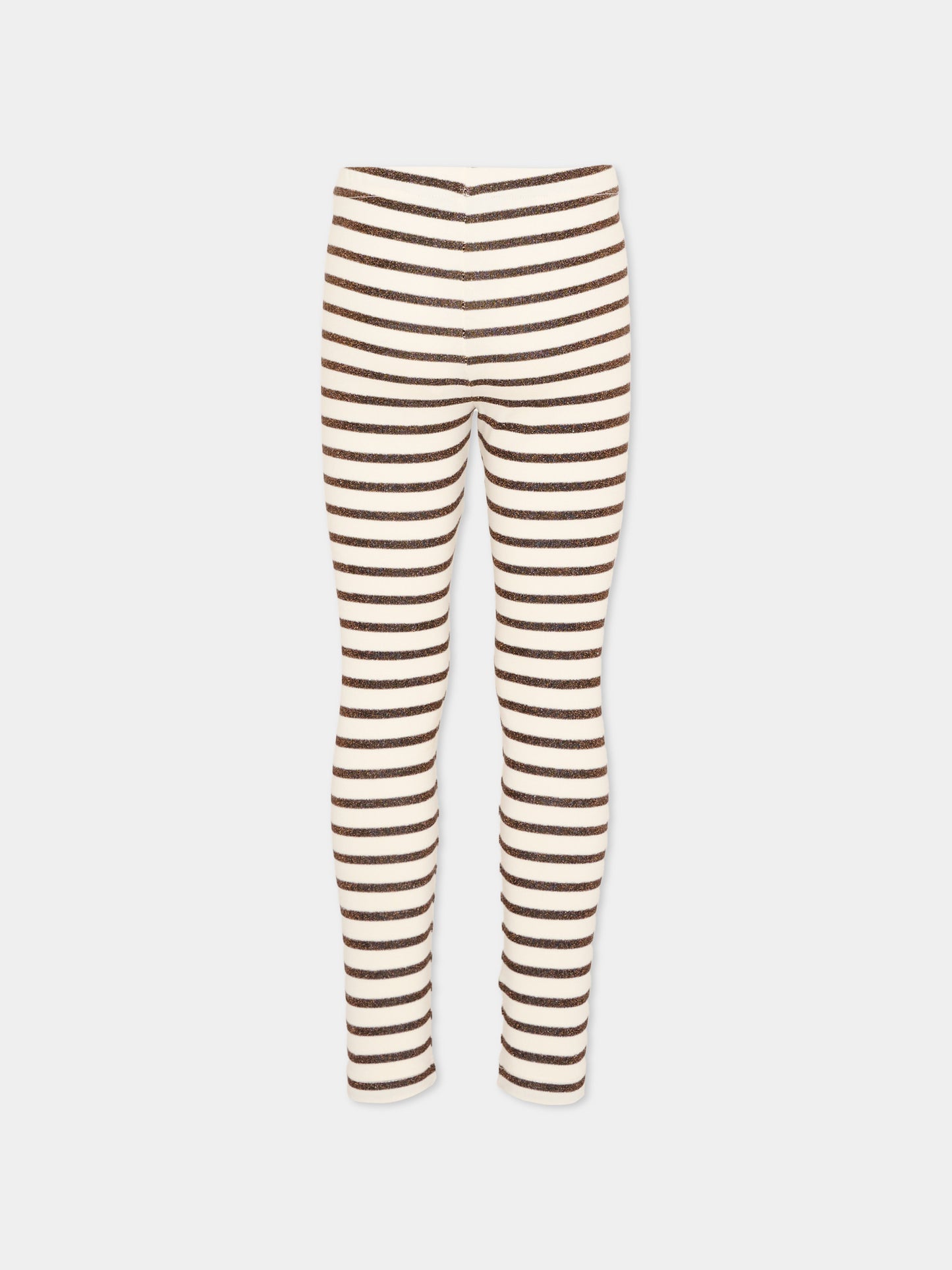 Leggings beige per bambina a righe,Vélocipède,VLC-AW25/26-TR003 ECRU AND BLACK