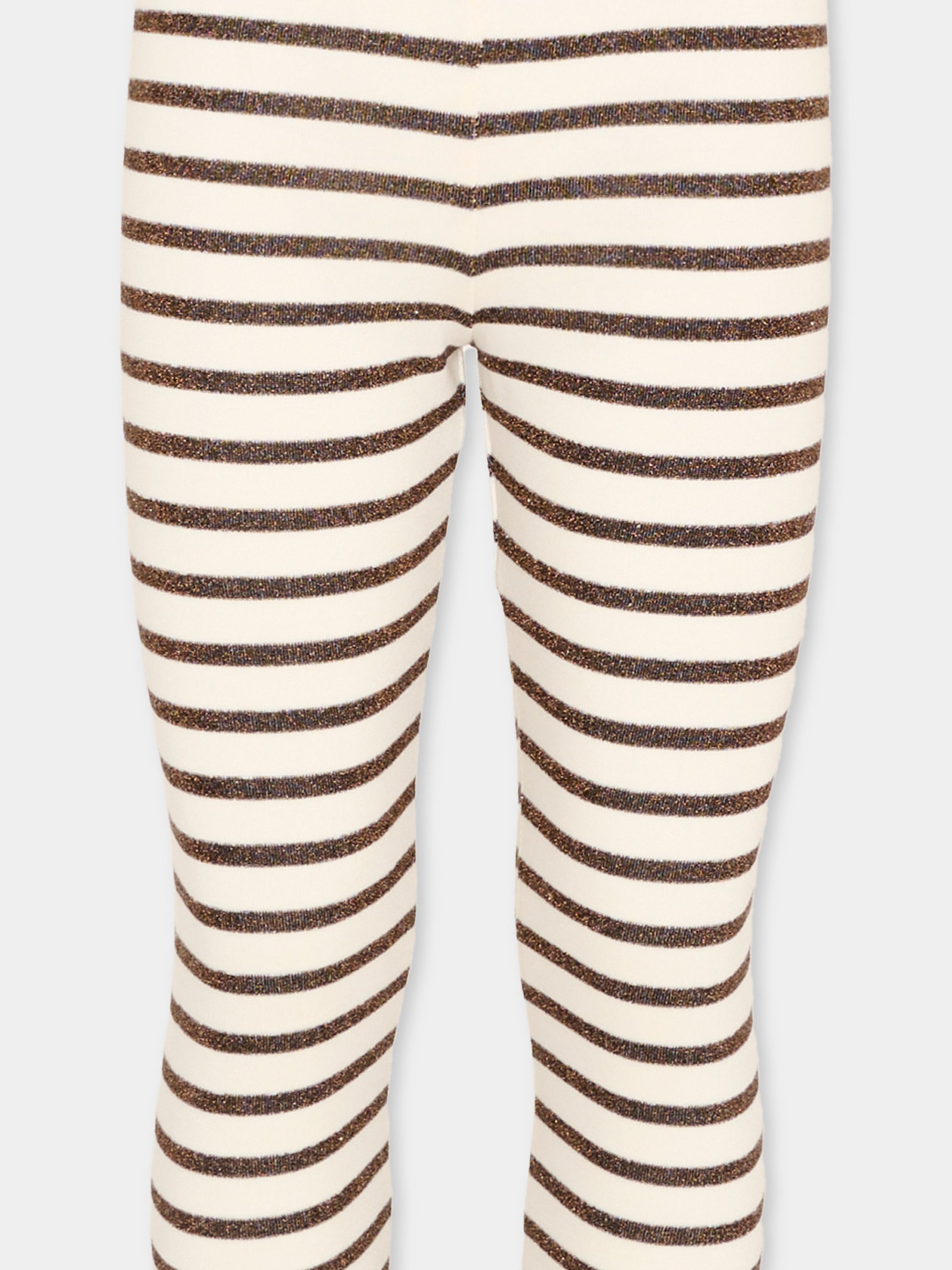 Leggings beige per bambina a righe,Vélocipède,VLC-AW25/26-TR003 ECRU AND BLACK