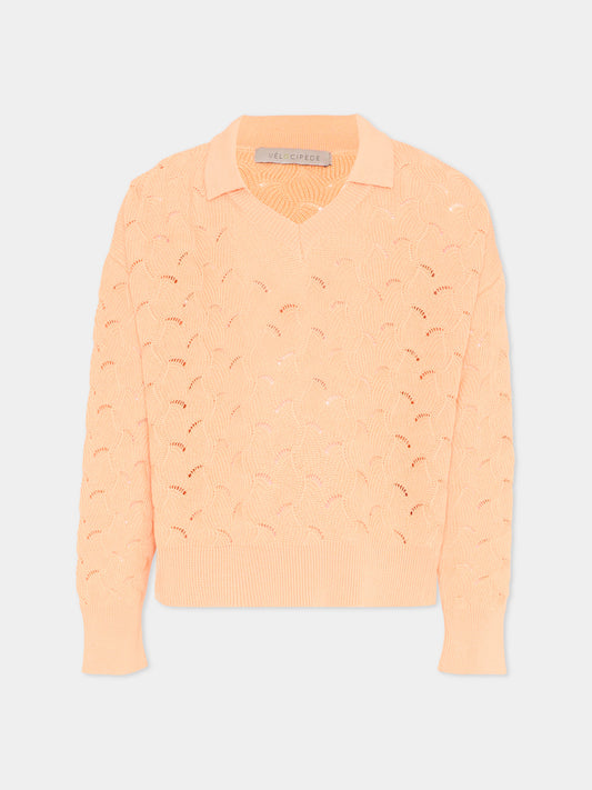 Maglione arancione per bambina traforato,Vélocipède,SAMI SWEATER PEACH