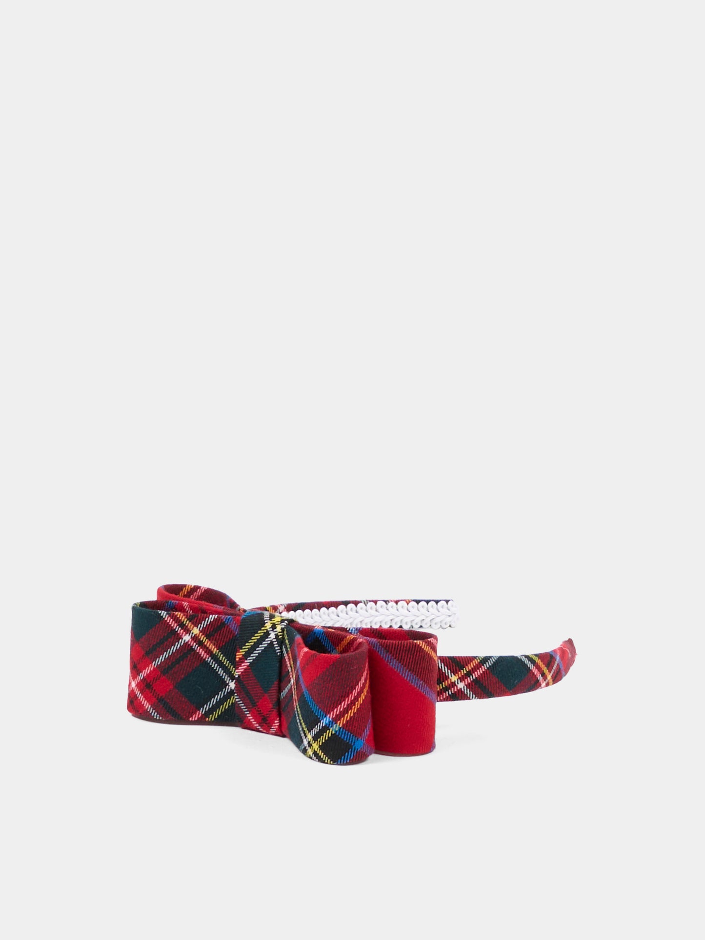 Cerchietto Minnù rosso per bambina con fiocco tartan grande,Nennè Studio,MINNU ROSSO TARTAN GRANDE
