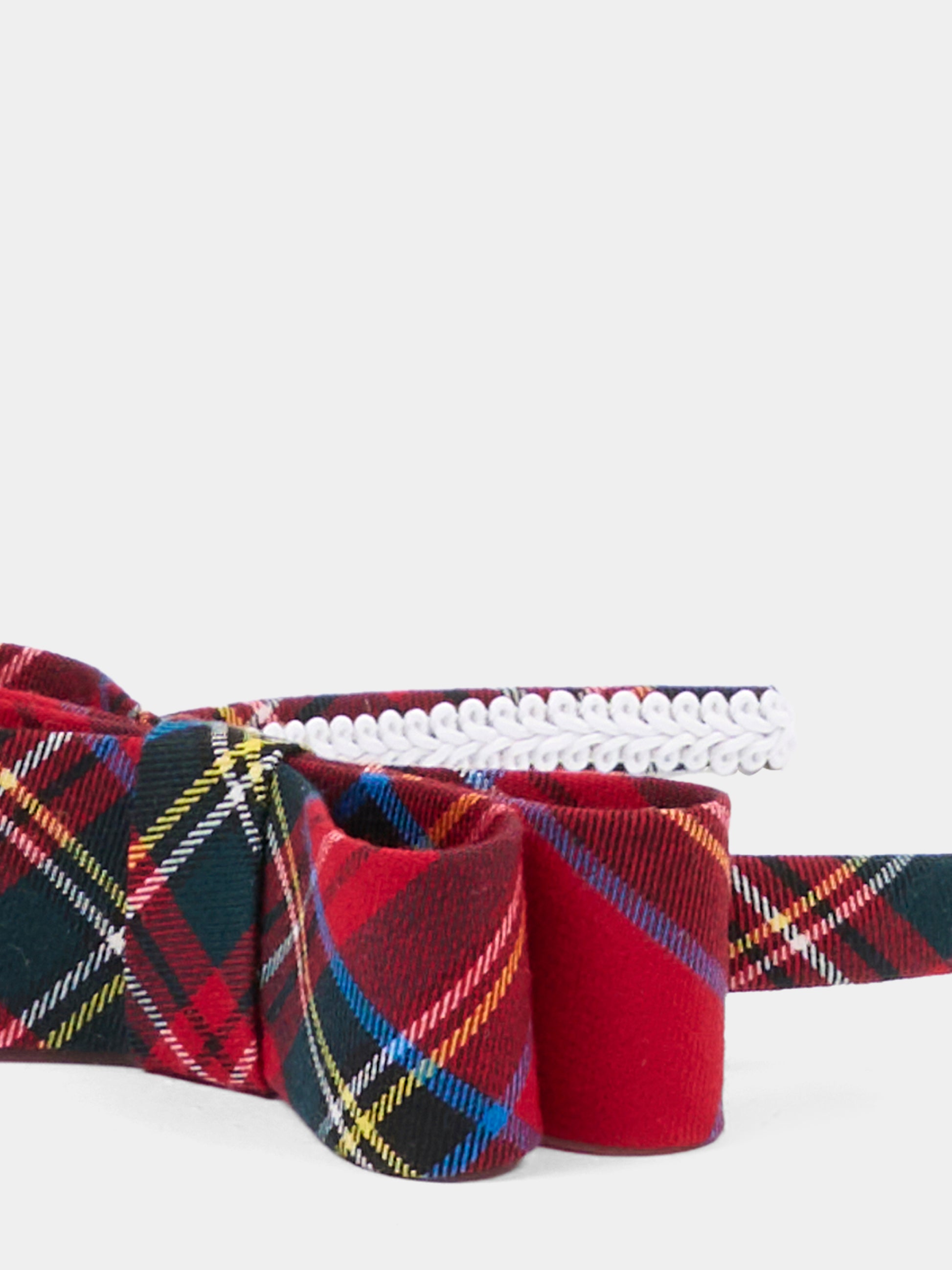 Cerchietto Minnù rosso per bambina con fiocco tartan grande,Nennè Studio,MINNU ROSSO TARTAN GRANDE