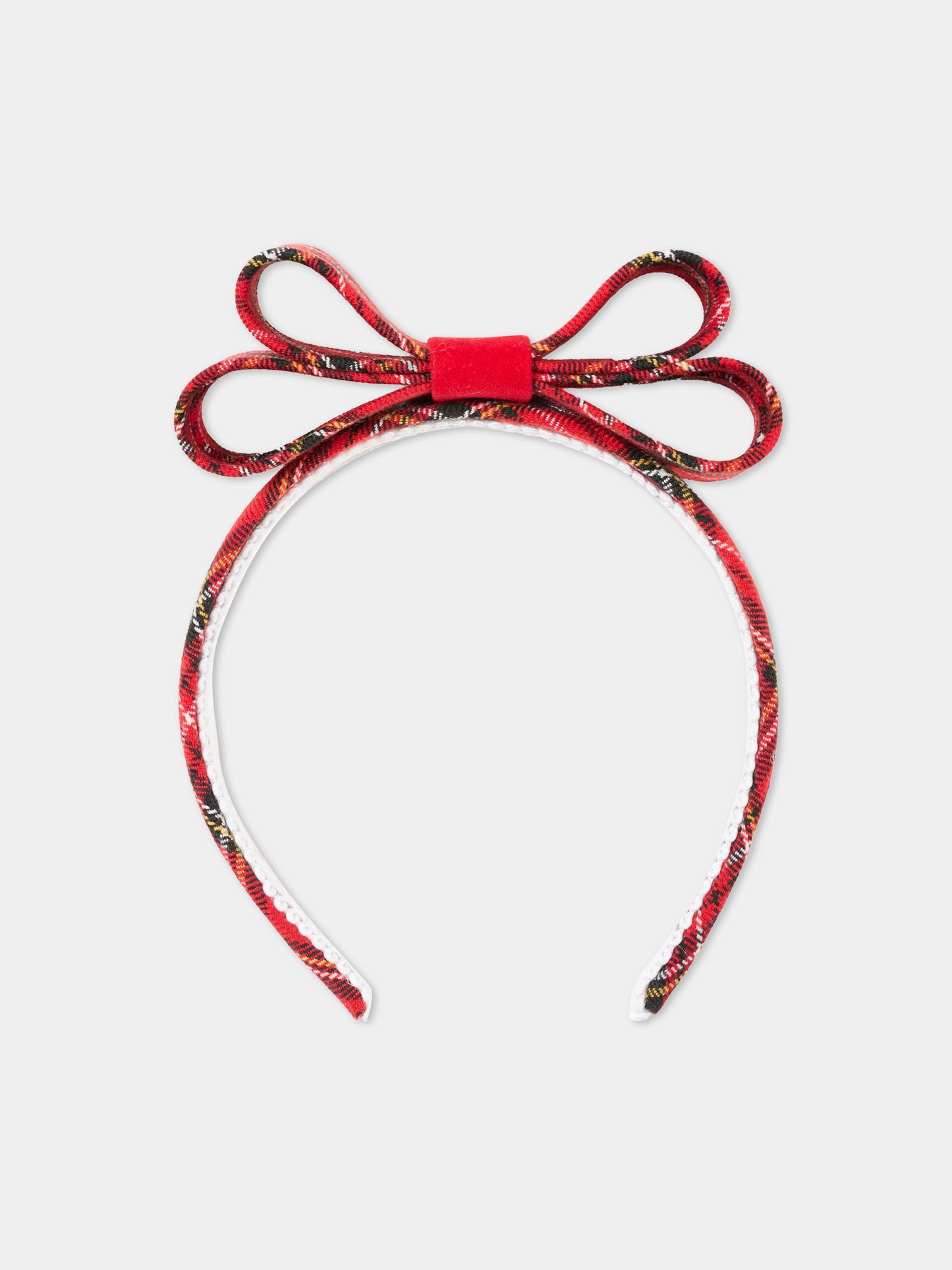 Cerchietto Minnù rosso per bambina con fiocco tartan piccolo,Nennè Studio,MINNU ROSSO TARTAN PICCOLO