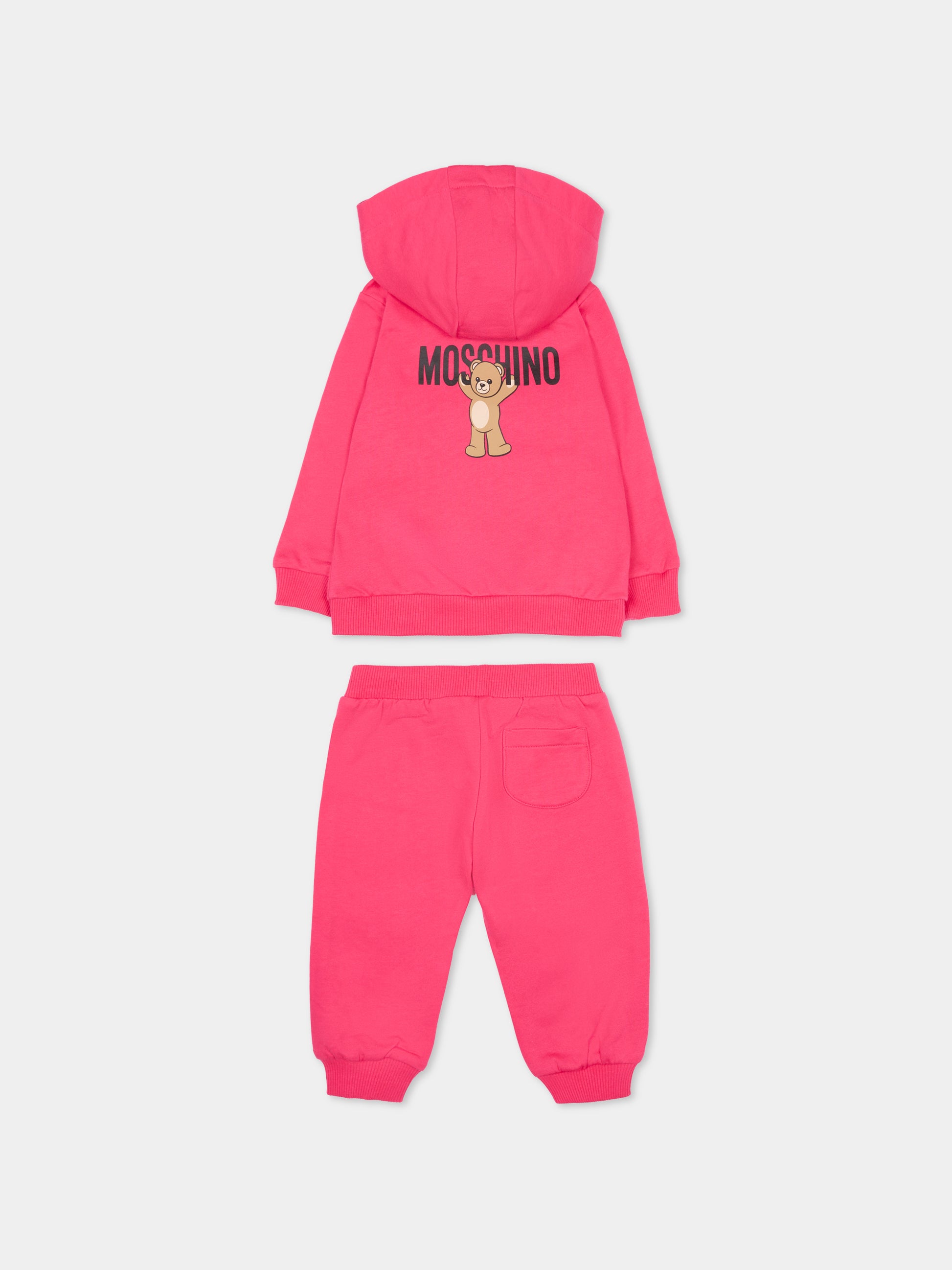 Completo fucsia per neonata con logo e Teddy Bear,Moschino Kids,MUK05G LCA40 50541