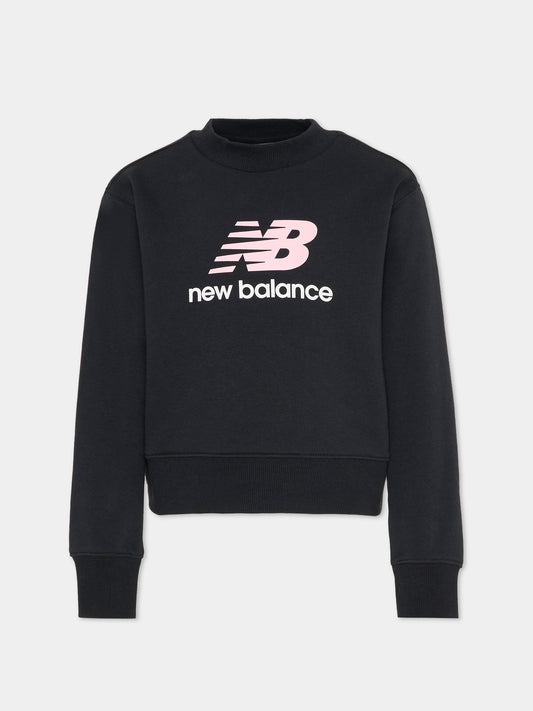 Felpa nera per bambina con logo,New Balance,LAKG0202 BK