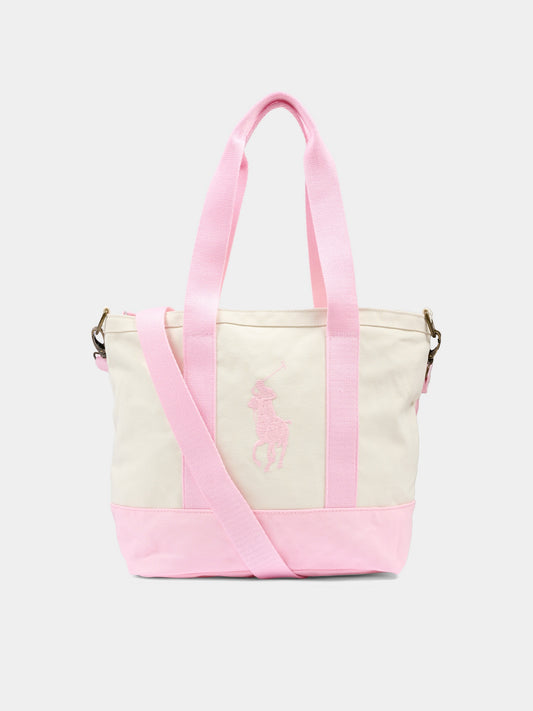 Borsa avorio per bambina con cavallino rosa,Ralph Lauren Kids,9AR023 W2Q