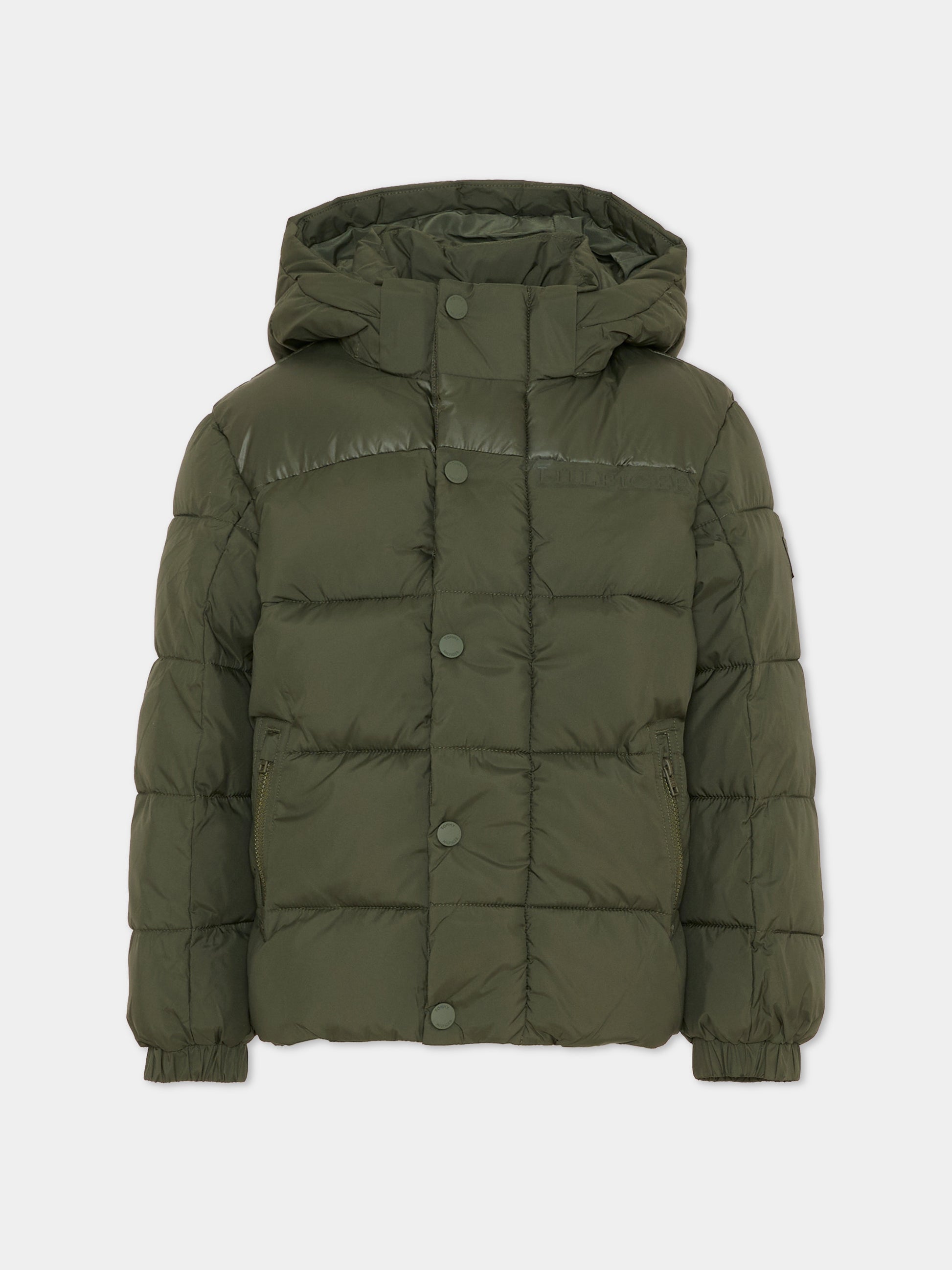 Piumino verde per bambino con logo,Tommy Hilfiger Junior,KB0KB10093 MRH