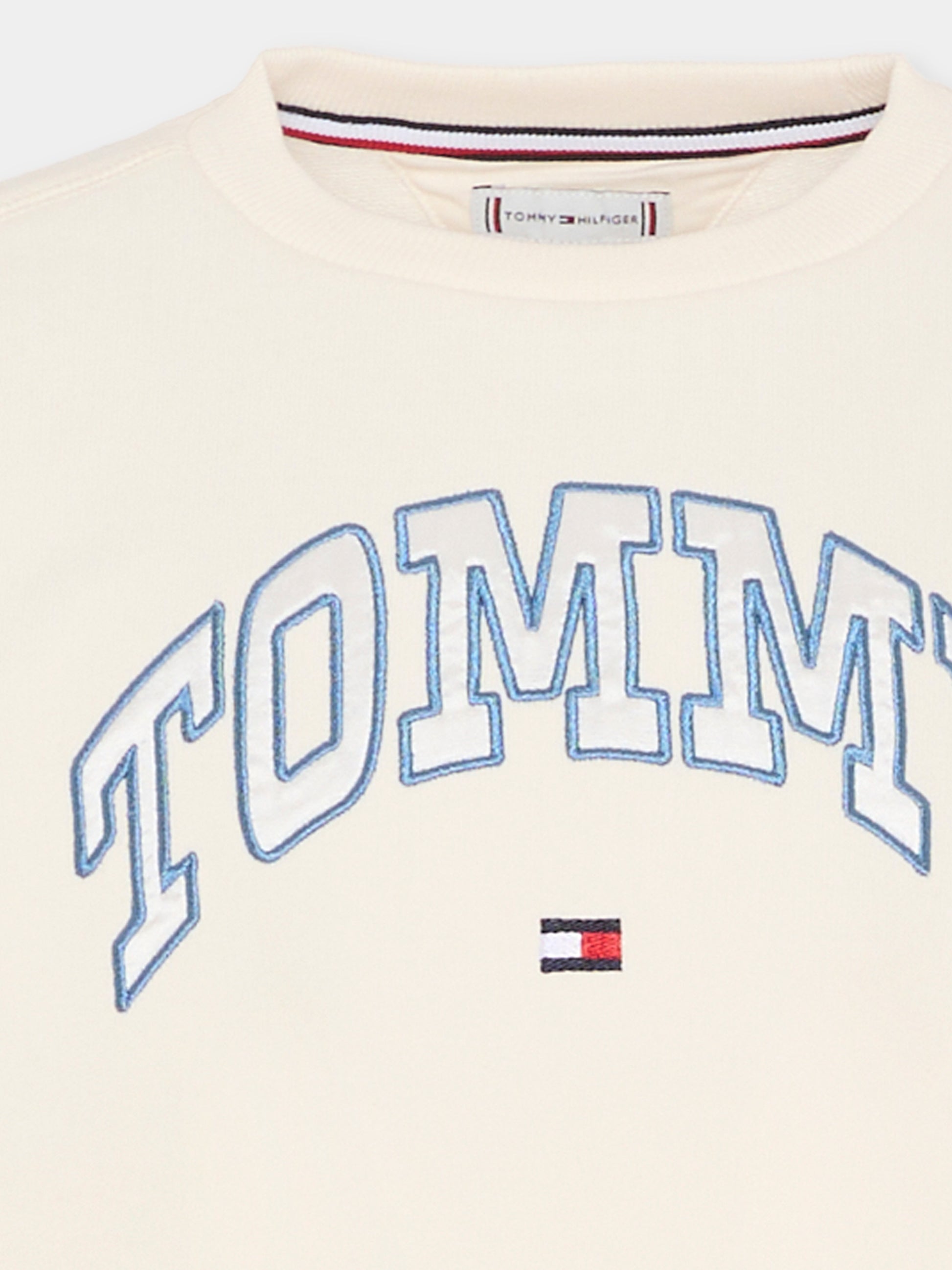 Felpa crop avorio per bambina con logo,Tommy Hilfiger Junior,KG0KG08785 YA8
