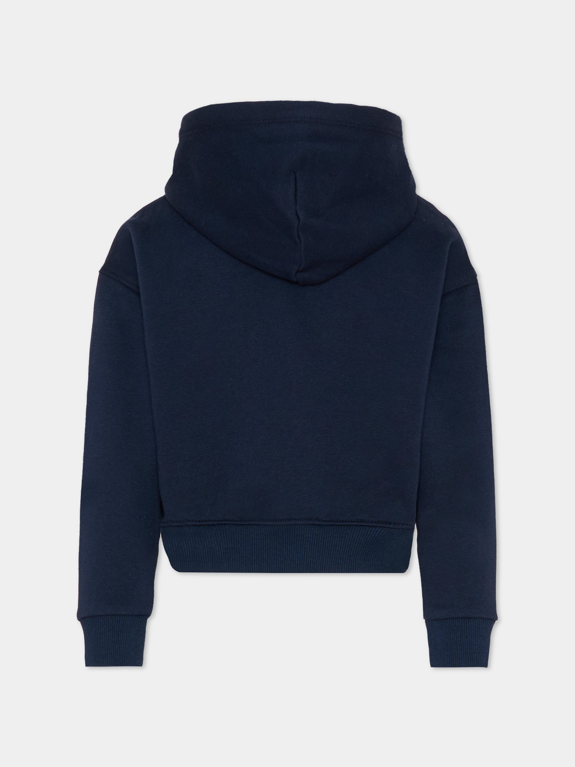 Felpa crop blu per bambina con bandierina,Tommy Hilfiger Junior,KG0KG09016 C1G