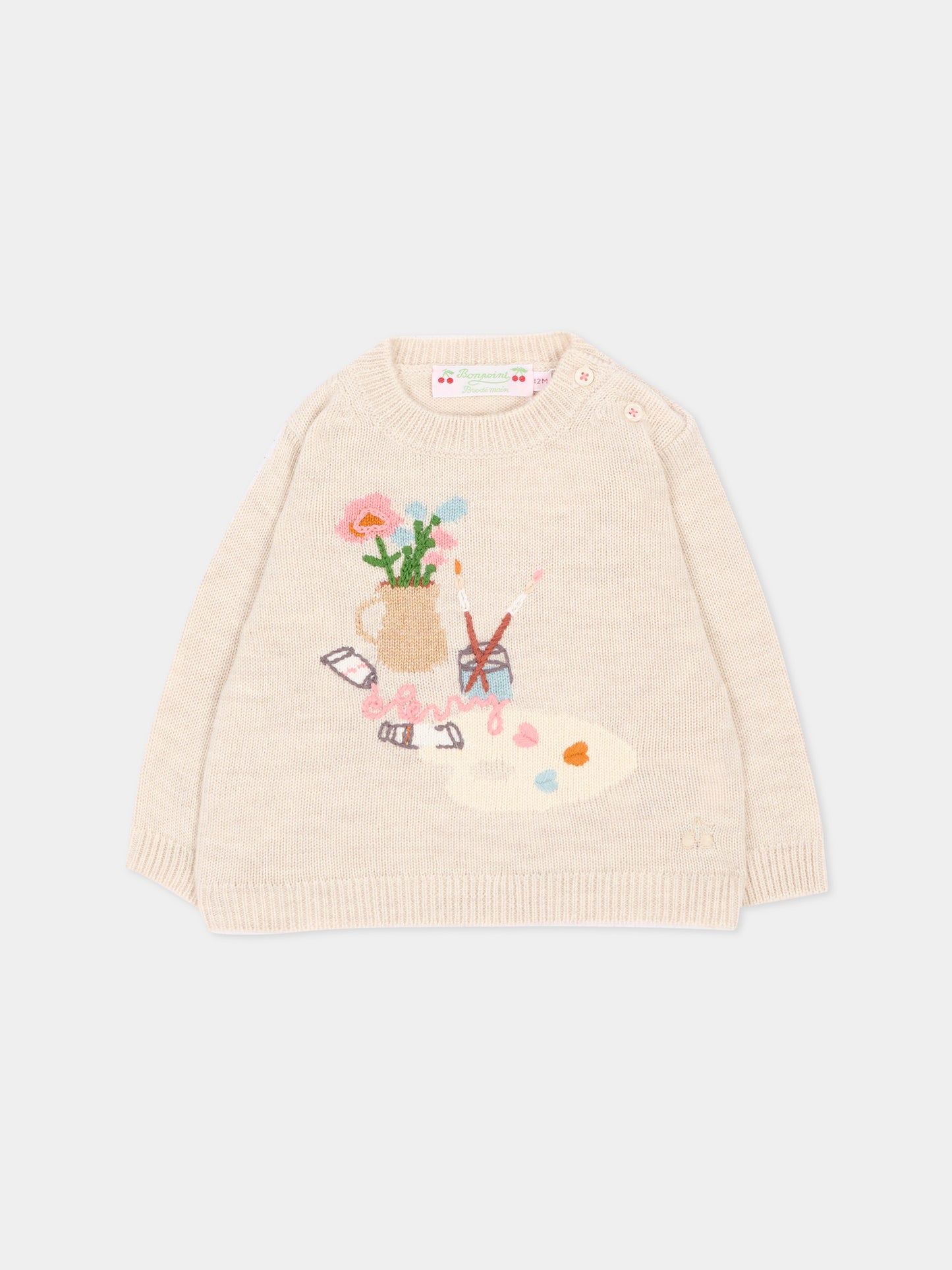 Maglione beige per neonata con motivo artistico,Bonpoint,W06XJUK00001 960