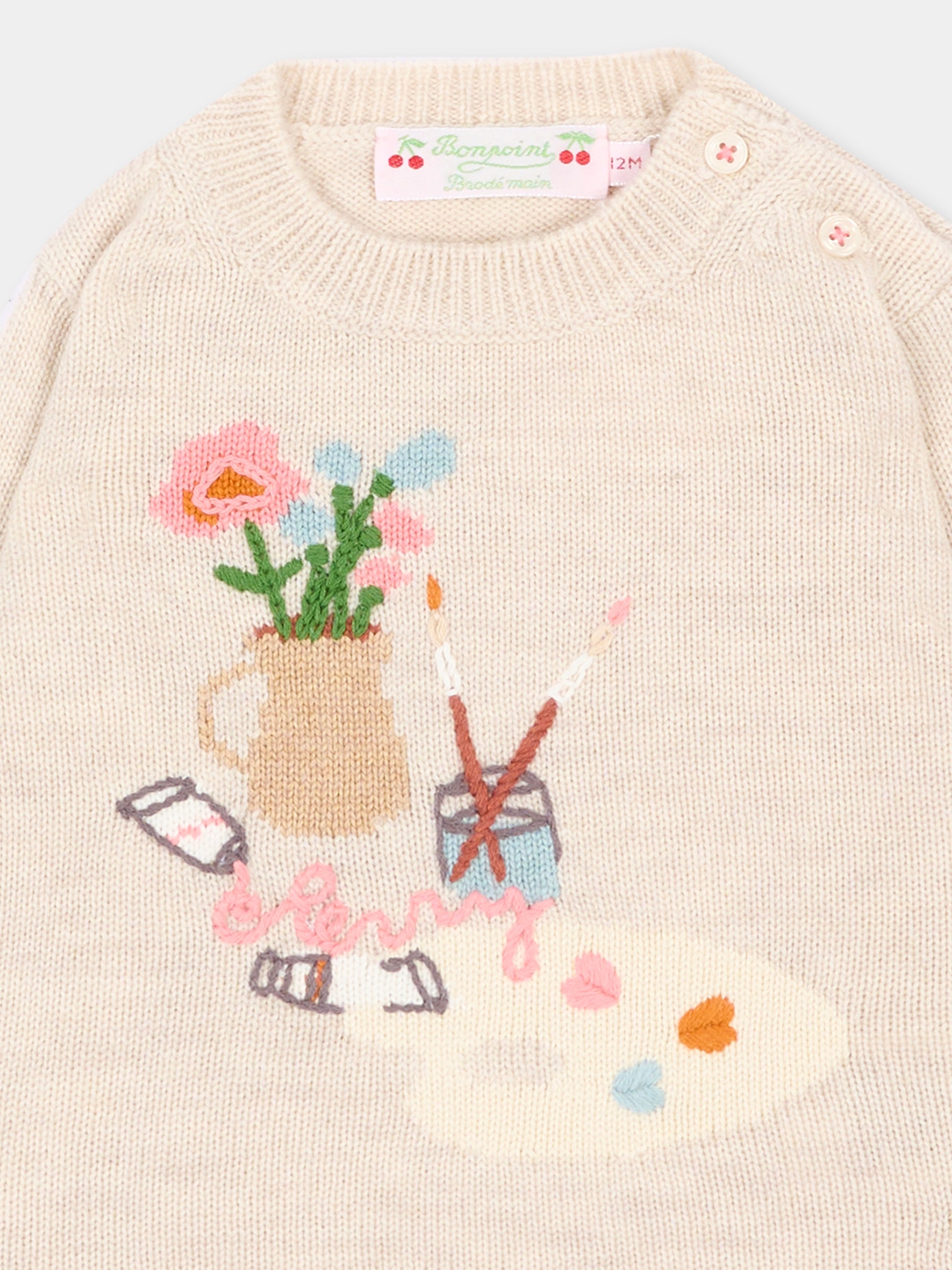 Maglione beige per neonata con motivo artistico,Bonpoint,W06XJUK00001 960