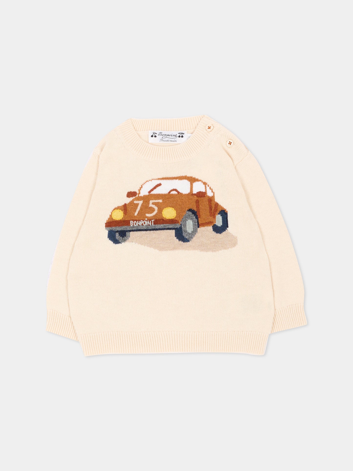 Maglione avorio per neonato con auto,Bonpoint,W06YJUK00001 903