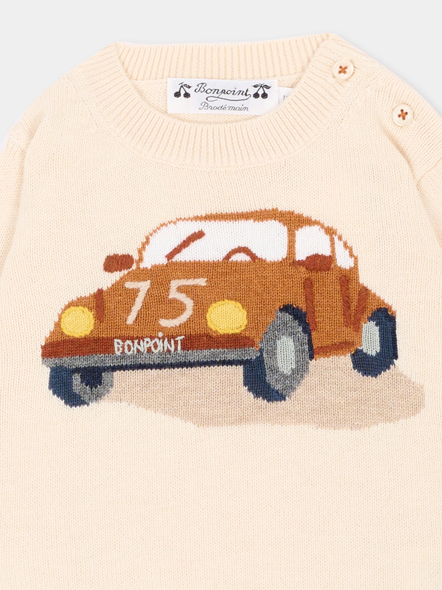 Maglione avorio per neonato con auto,Bonpoint,W06YJUK00001 903
