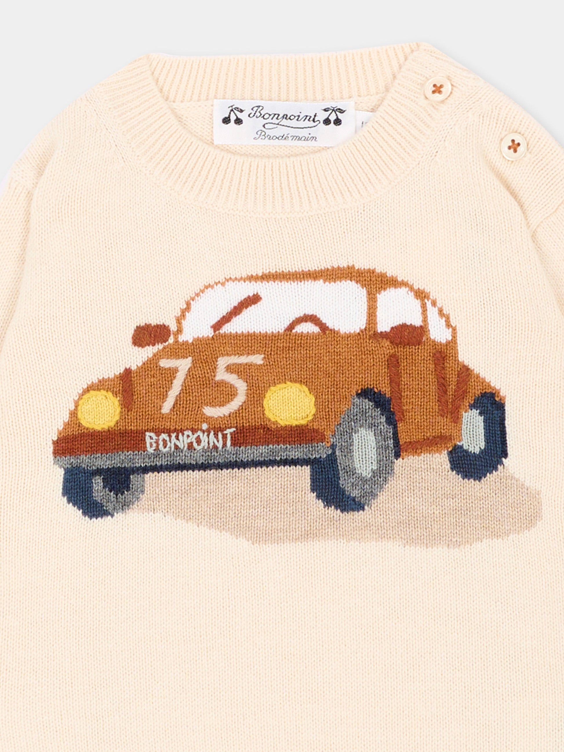 Maglione avorio per neonato con auto,Bonpoint,W06YJUK00001 903