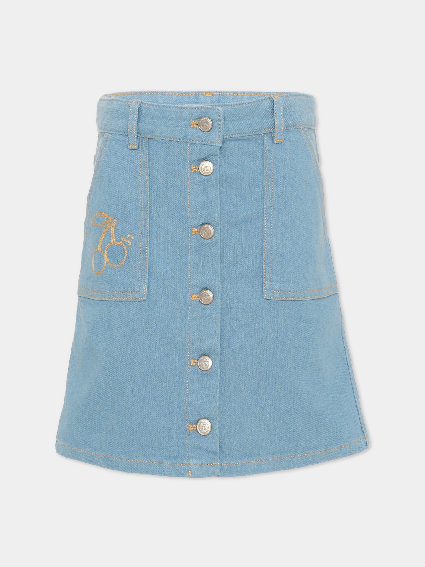Gonna denim per bambina con ciliegia,Bonpoint,P06GSKW00001 014