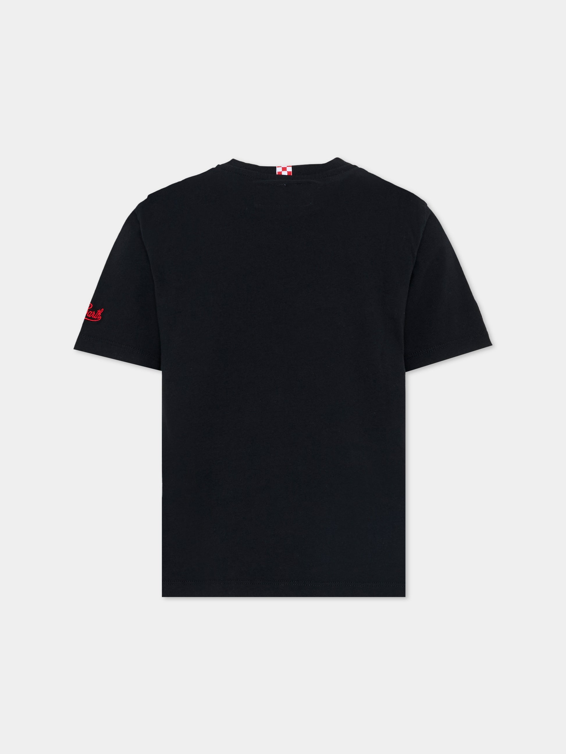 T-shirt nera per bambino con stampa automobile,Mc2 Saint Barth,CAM0002 01028I