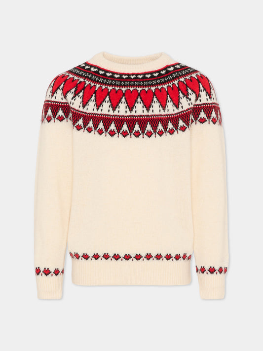 Maglione avorio per bambina con cuori,Mc2 Saint Barth,PRC0010 01177G