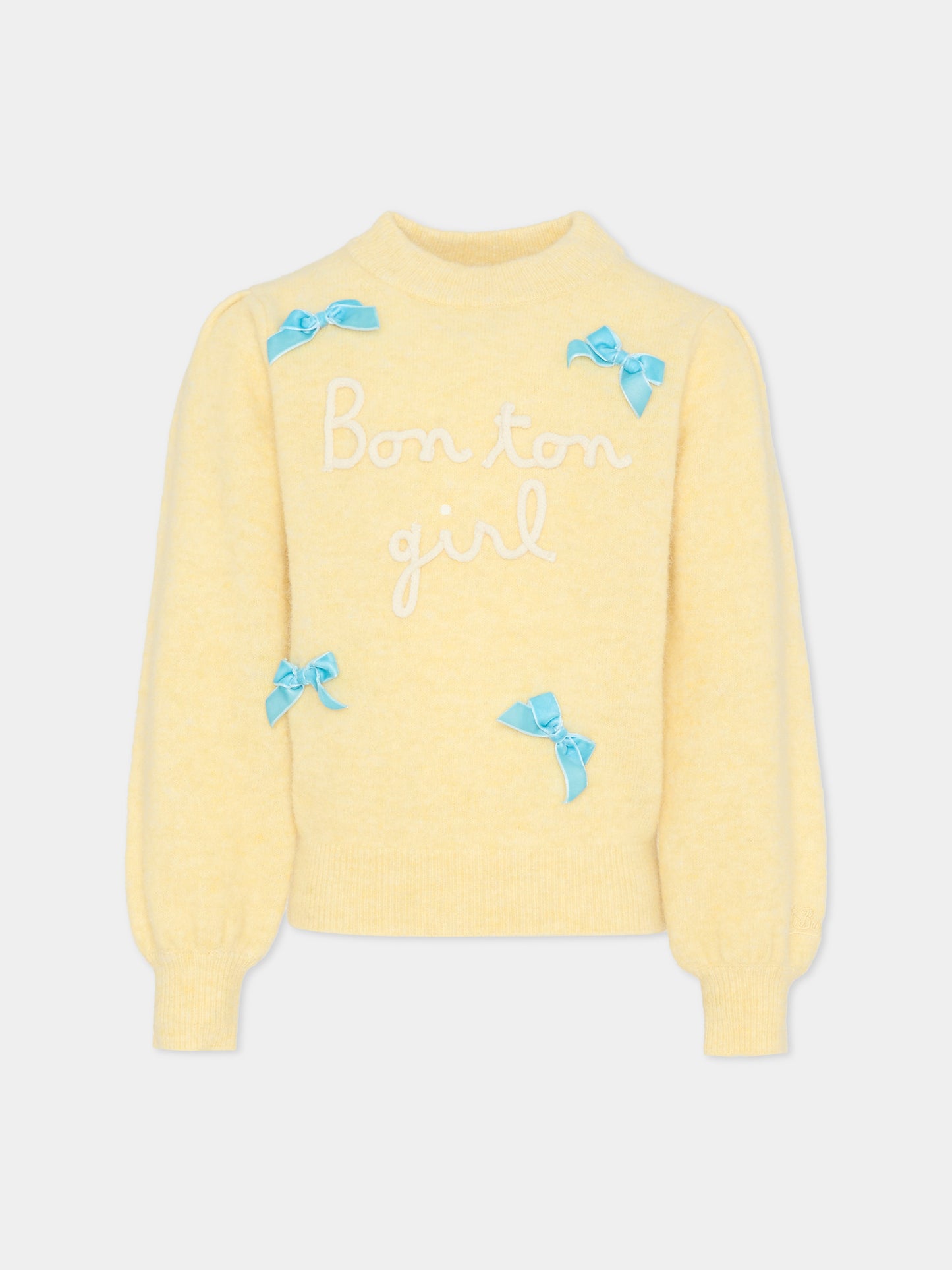 Maglione giallo per bambina con fiocchi,Mc2 Saint Barth,BLOM004 00130G