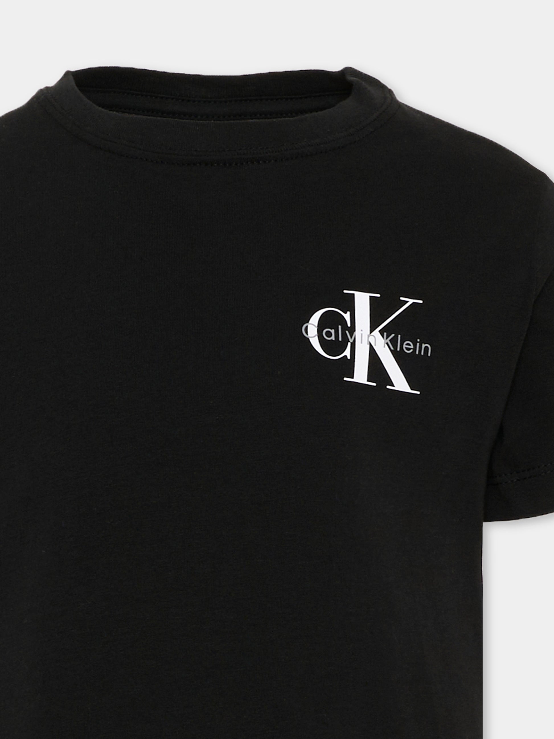 T-Shirt nera per bambini con logo,Calvin Klein Kids,LV1CKTJA16 BEH