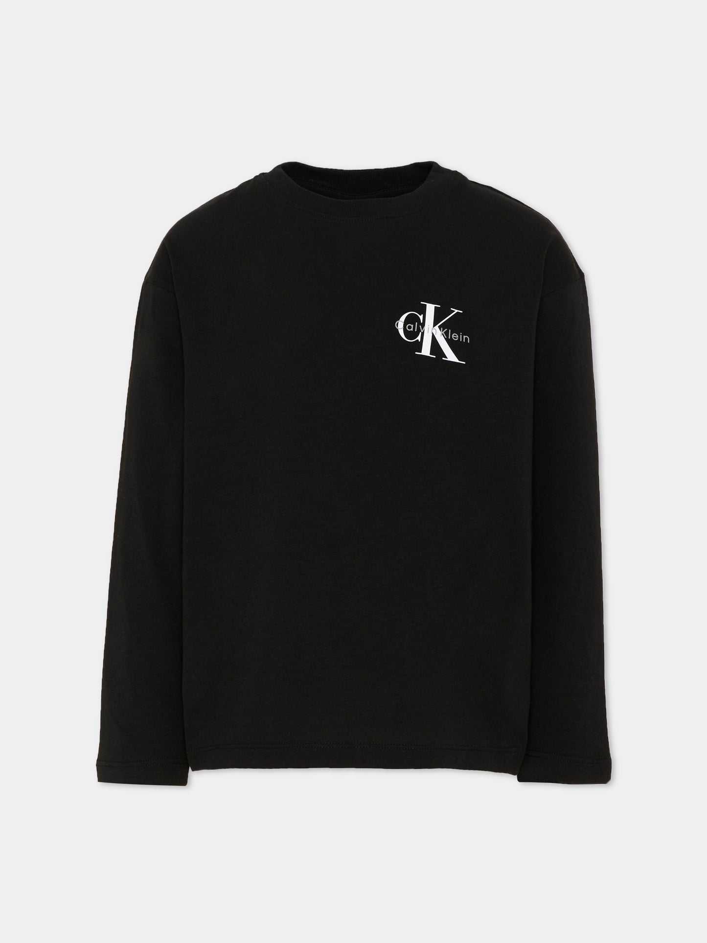 T-shirt a manica lunga nera con logo per bambini,Calvin Klein Kids,LV1CKTJA17 BEH