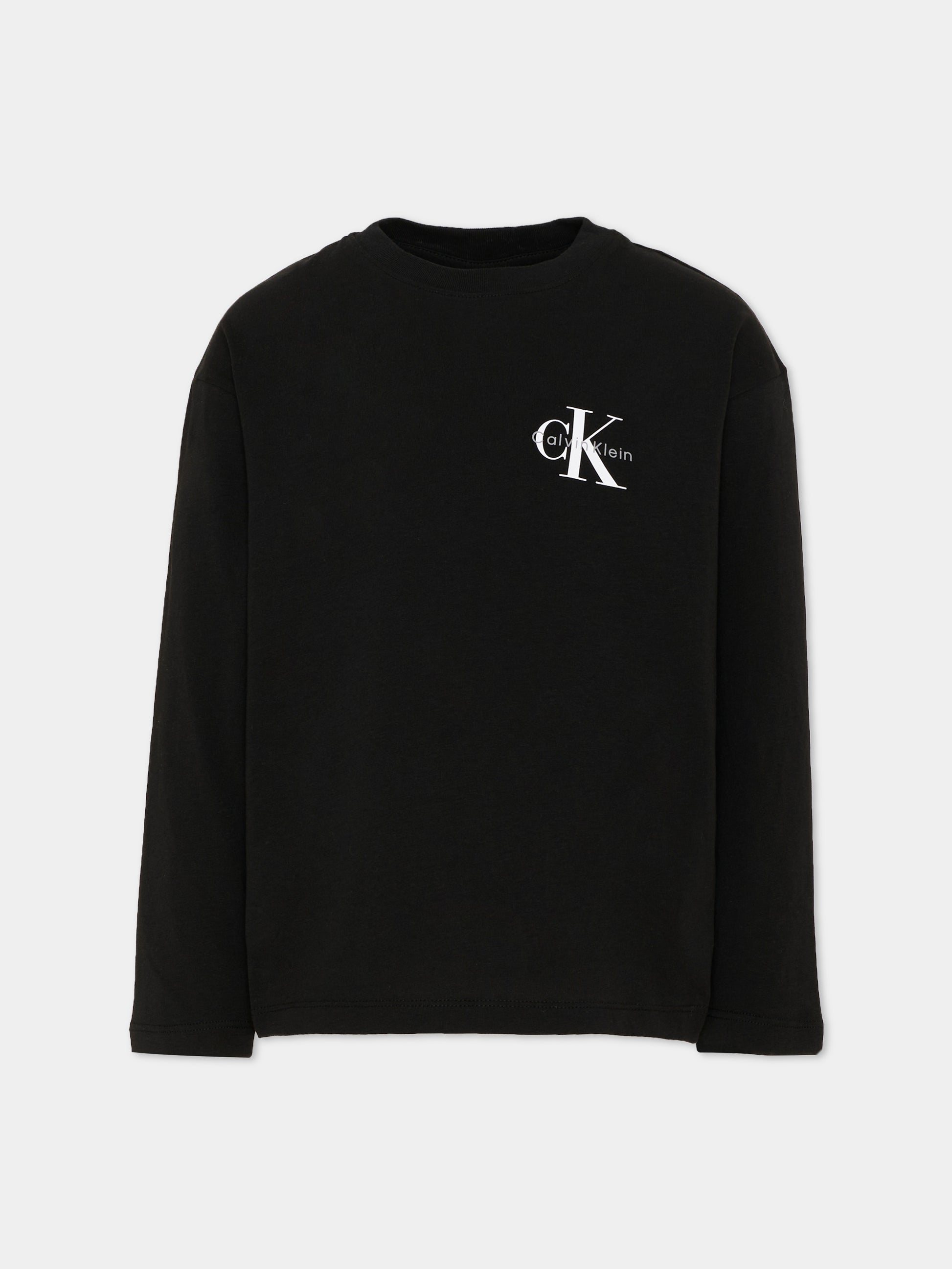 T-shirt a manica lunga nera con logo per bambini,Calvin Klein Kids,LV1CKTJA17 BEH