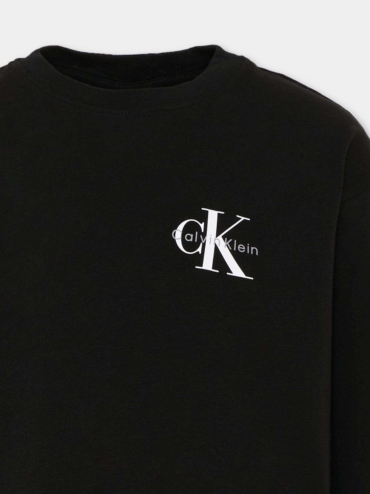 T-shirt a manica lunga nera con logo per bambini,Calvin Klein Kids,LV1CKTJA17 BEH