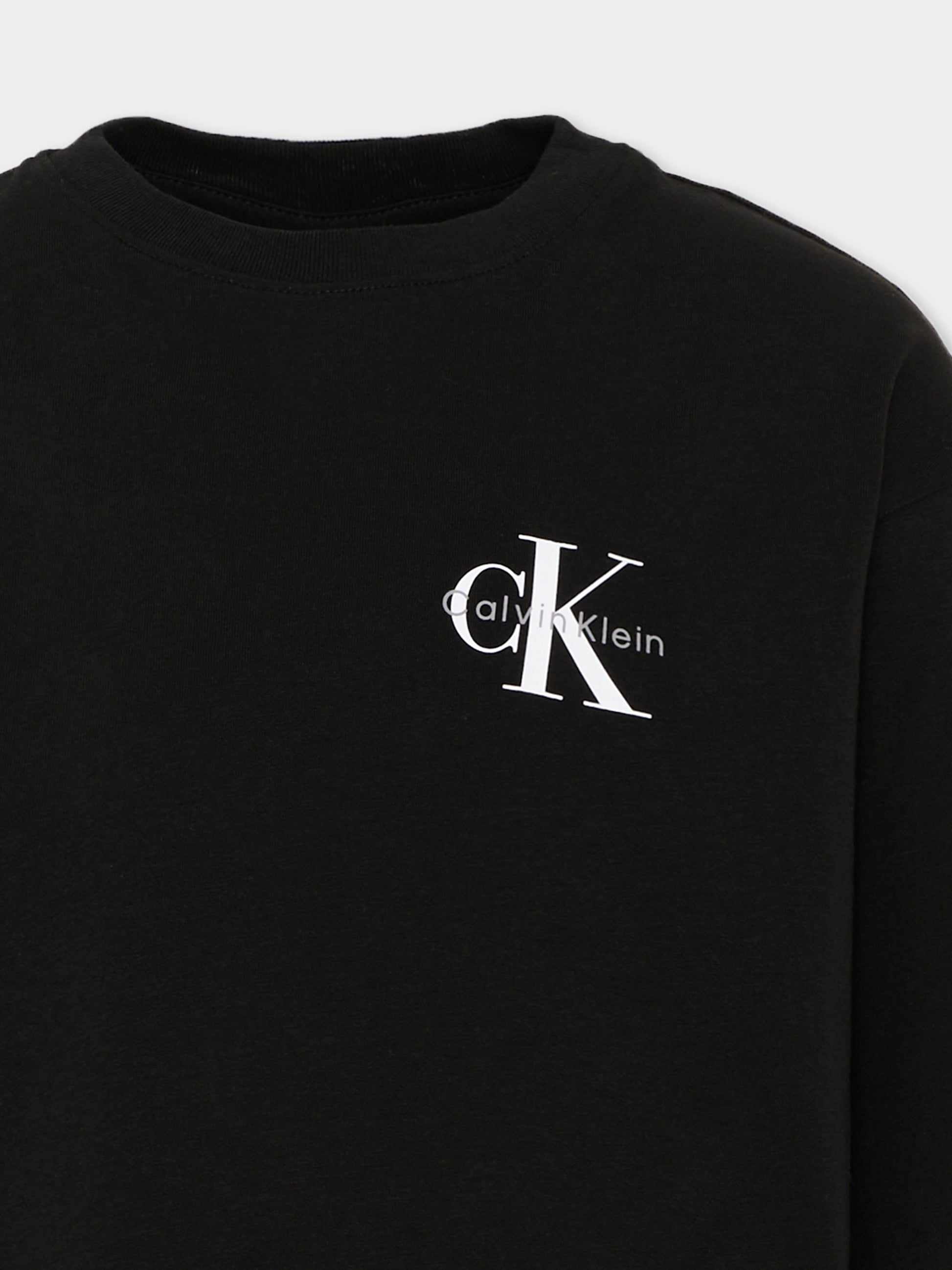 T-shirt a manica lunga nera con logo per bambini,Calvin Klein Kids,LV1CKTJA17 BEH