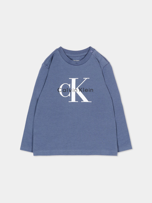 T-Shirt blu per neonato con logo,Calvin Klein Kids,LV1CKTJA49 CHX