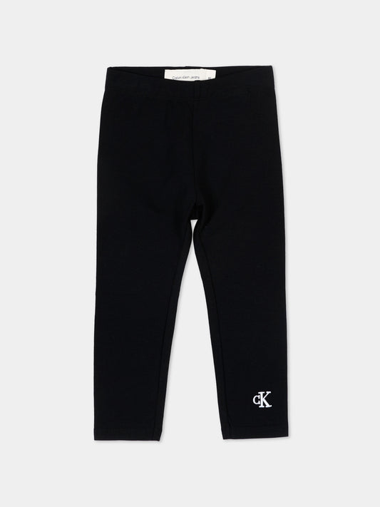 Leggings neri per neonata con logo,Calvin Klein Kids,LV1CKTJC49 BEH