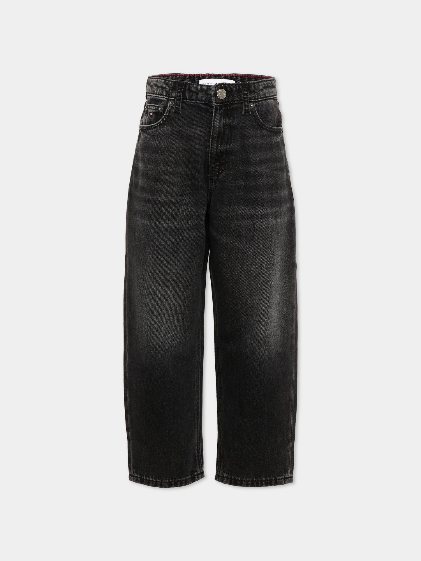 Jeans nero per bambino con patch logo,Tommy Hilfiger Junior,KB0KB10461 1BZ