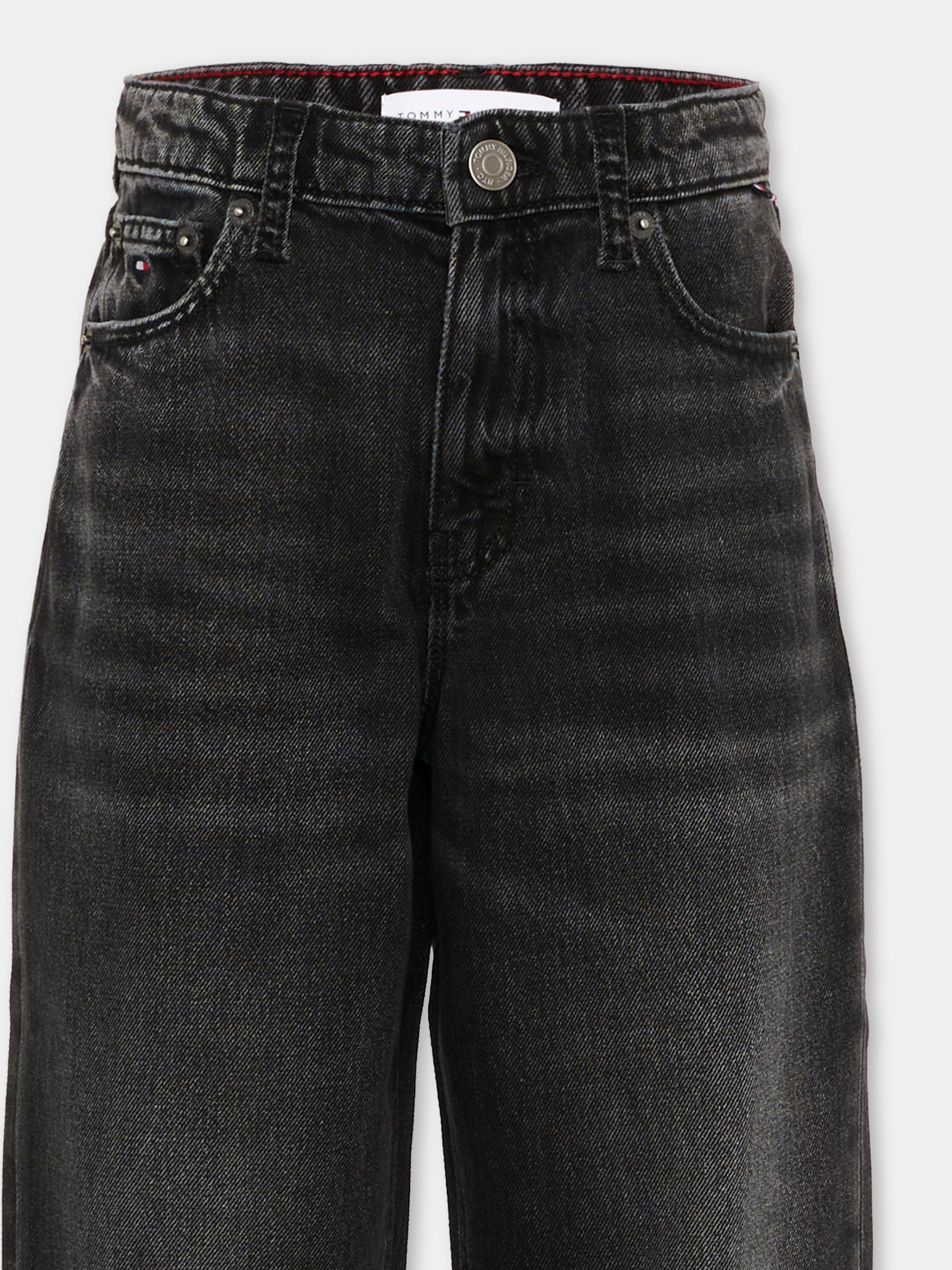 Jeans nero per bambino con patch logo,Tommy Hilfiger Junior,KB0KB10461 1BZ