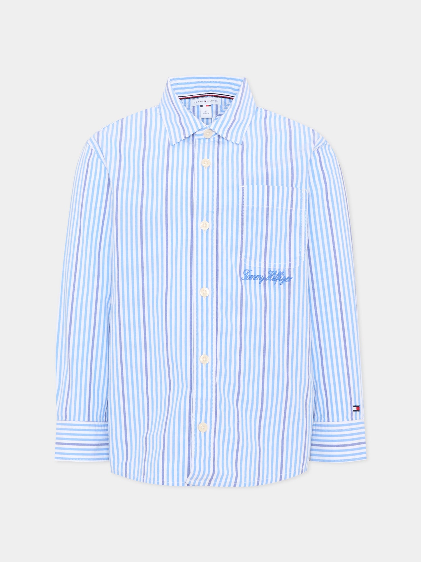 Camicia a manica lunga celeste per bambino a righe,Tommy Hilfiger Junior,KB0KB10566 C39