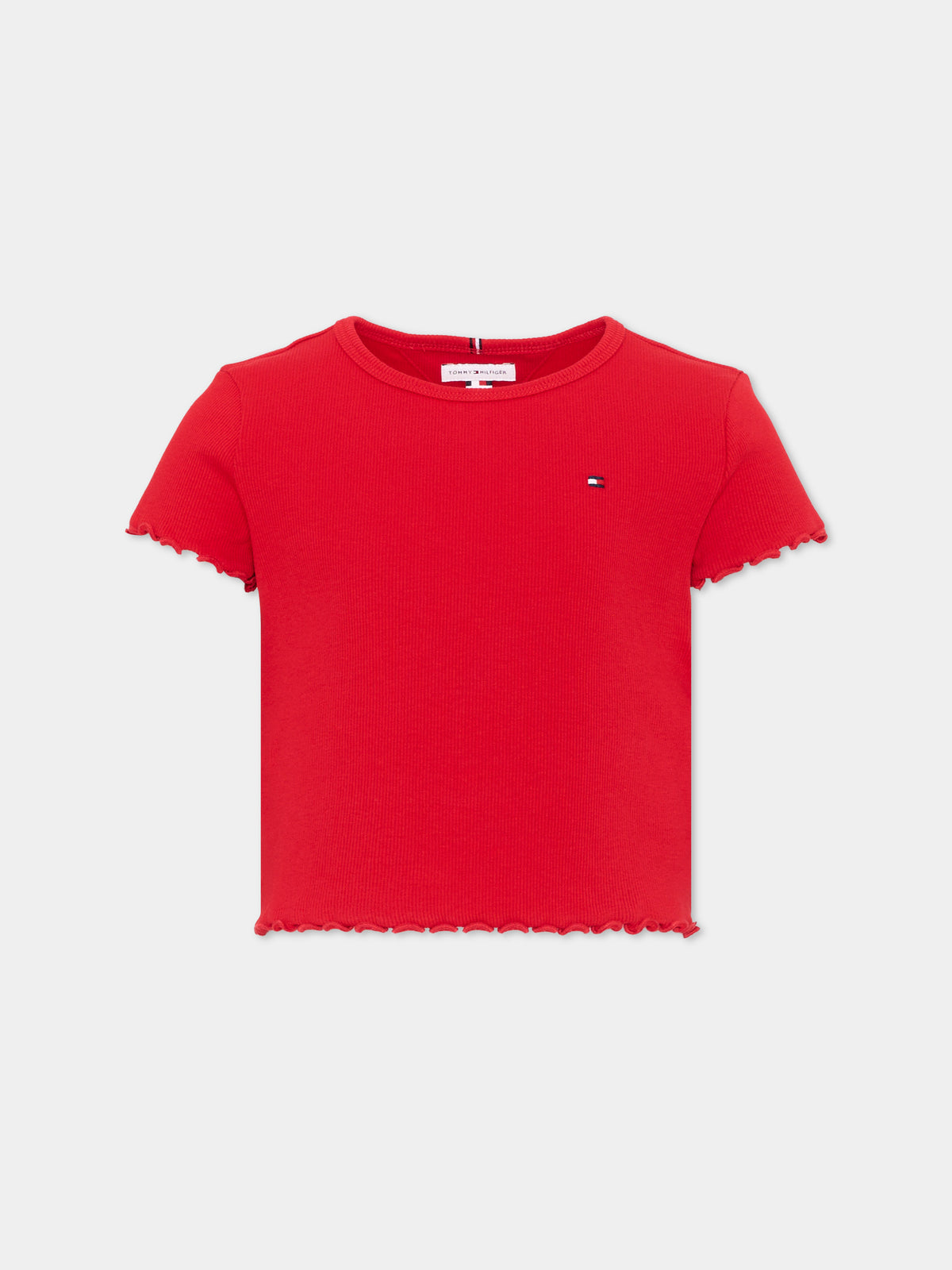 T-shirt cropped rossa per bambina con logo,Tommy Hilfiger Junior,KG0KG08590 XLG
