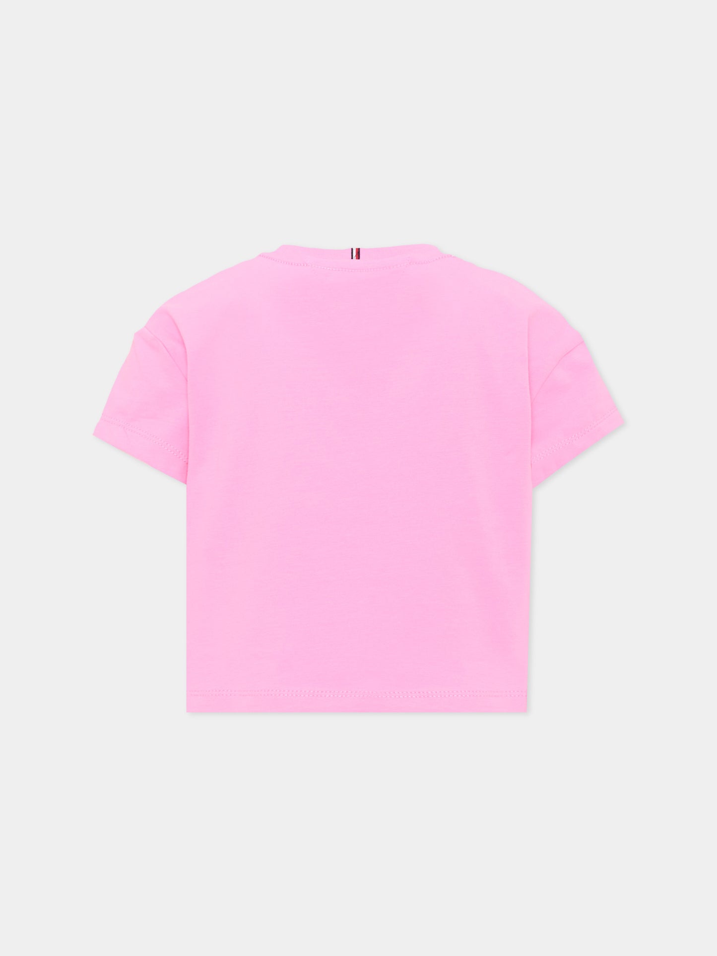 T-shirt rosa cropped per bambina con logo,Tommy Hilfiger Junior,KG0KG09289 TOU