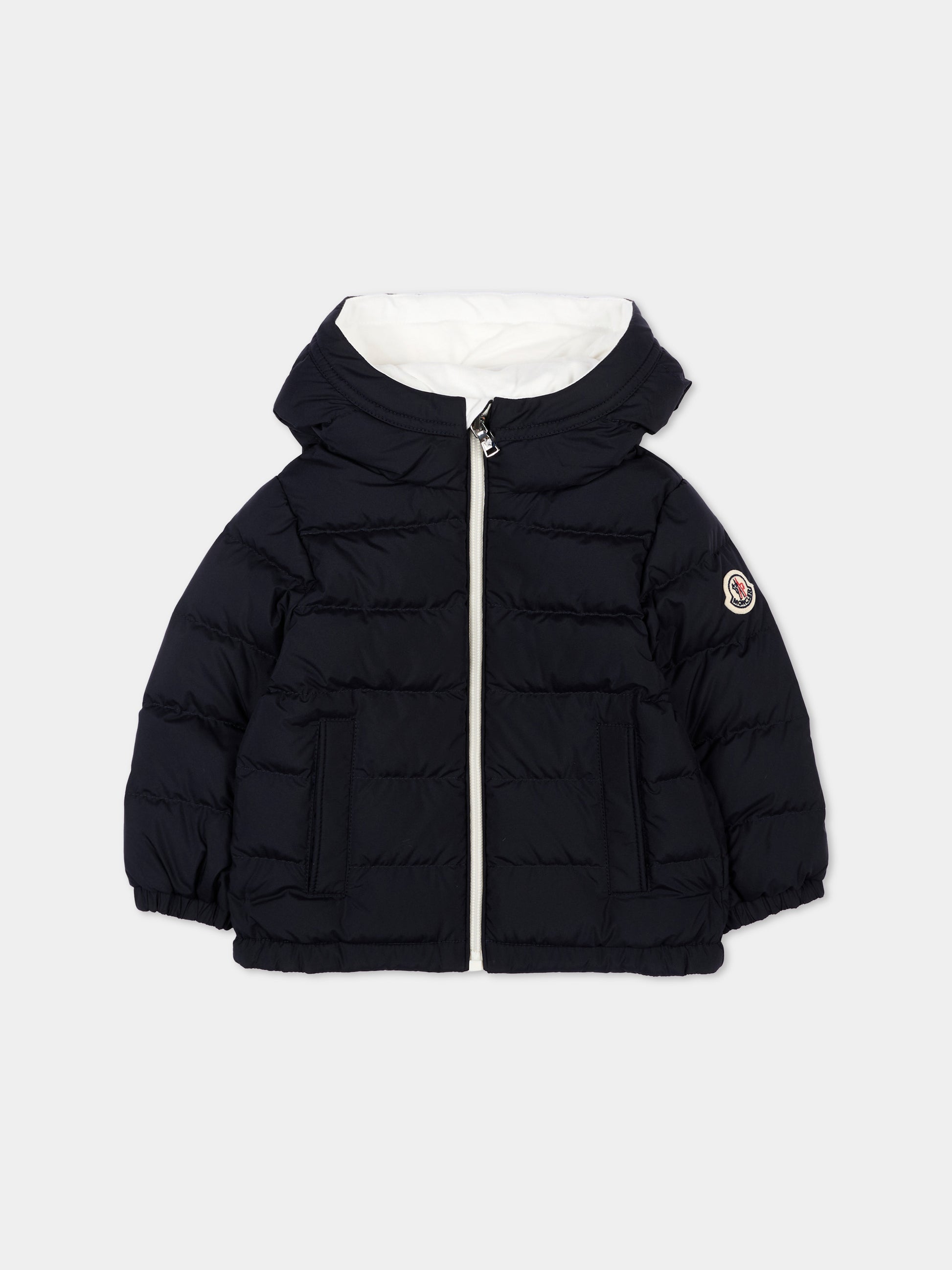 Piumino blu Brannock per neonato con logo,Moncler Kids,L2951 1A00025 597YW 778