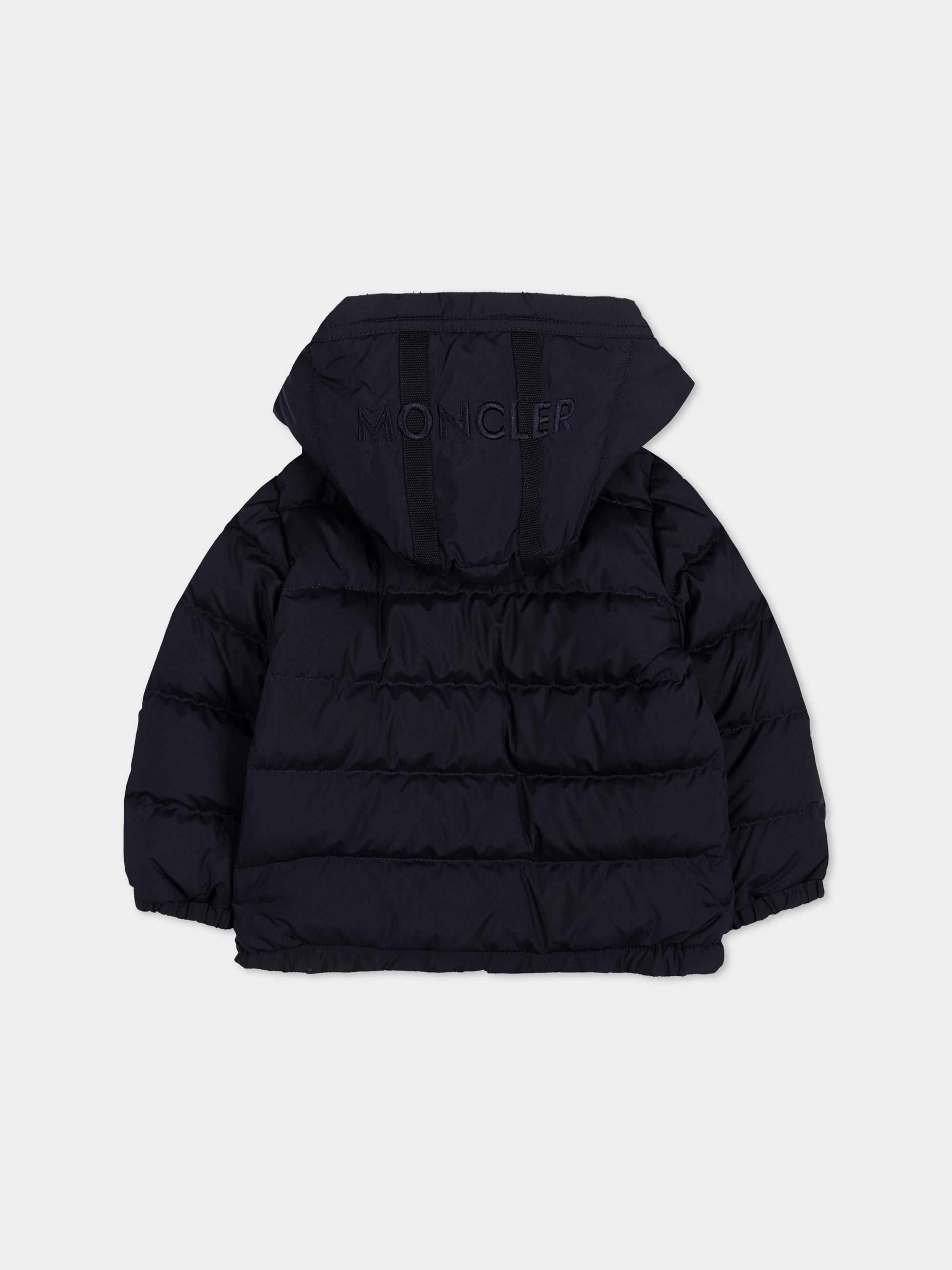 Piumino blu Brannock per neonato con logo,Moncler Kids,L2951 1A00025 597YW 778