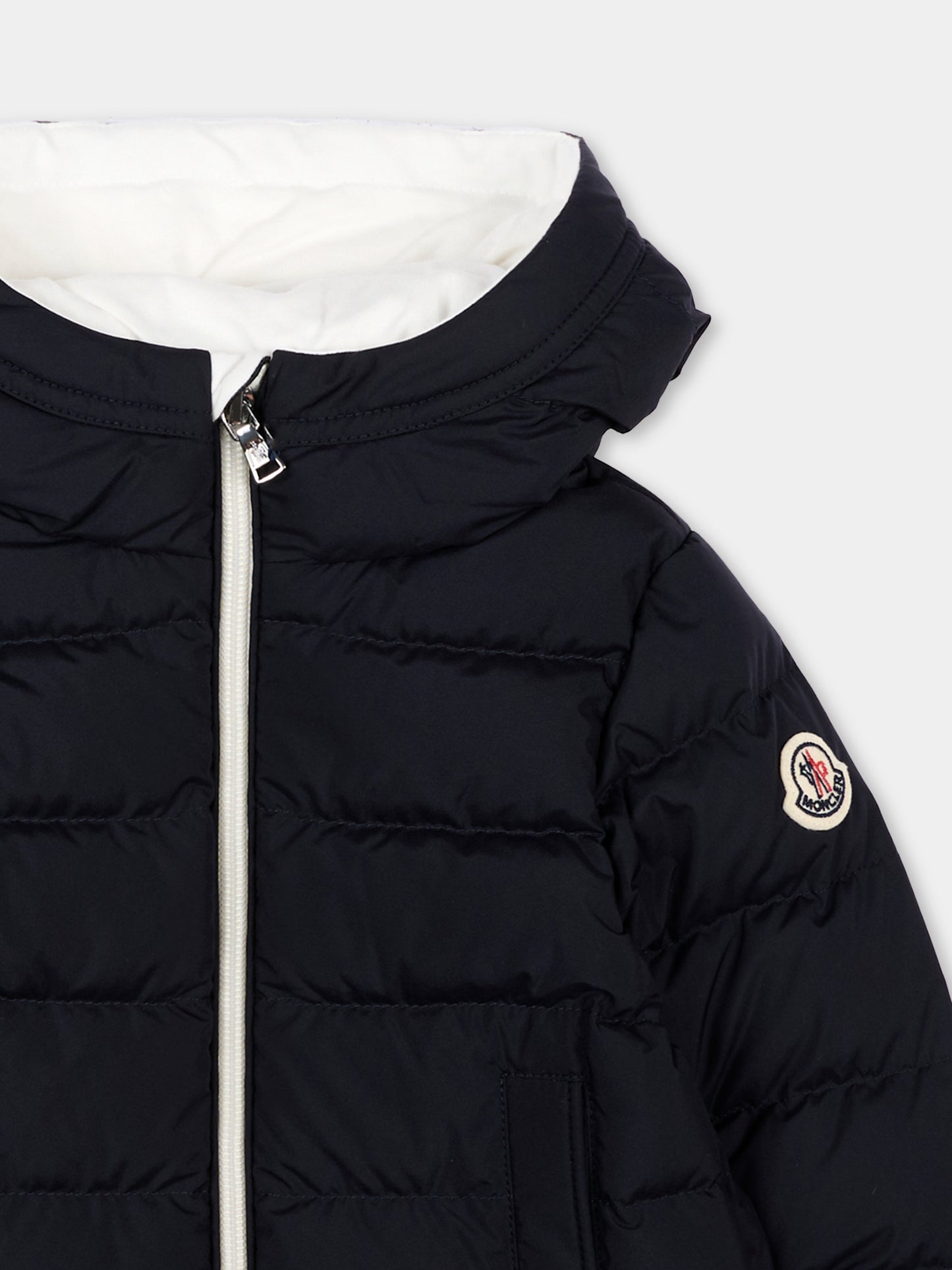 Piumino blu Brannock per neonato con logo,Moncler Kids,L2951 1A00025 597YW 778