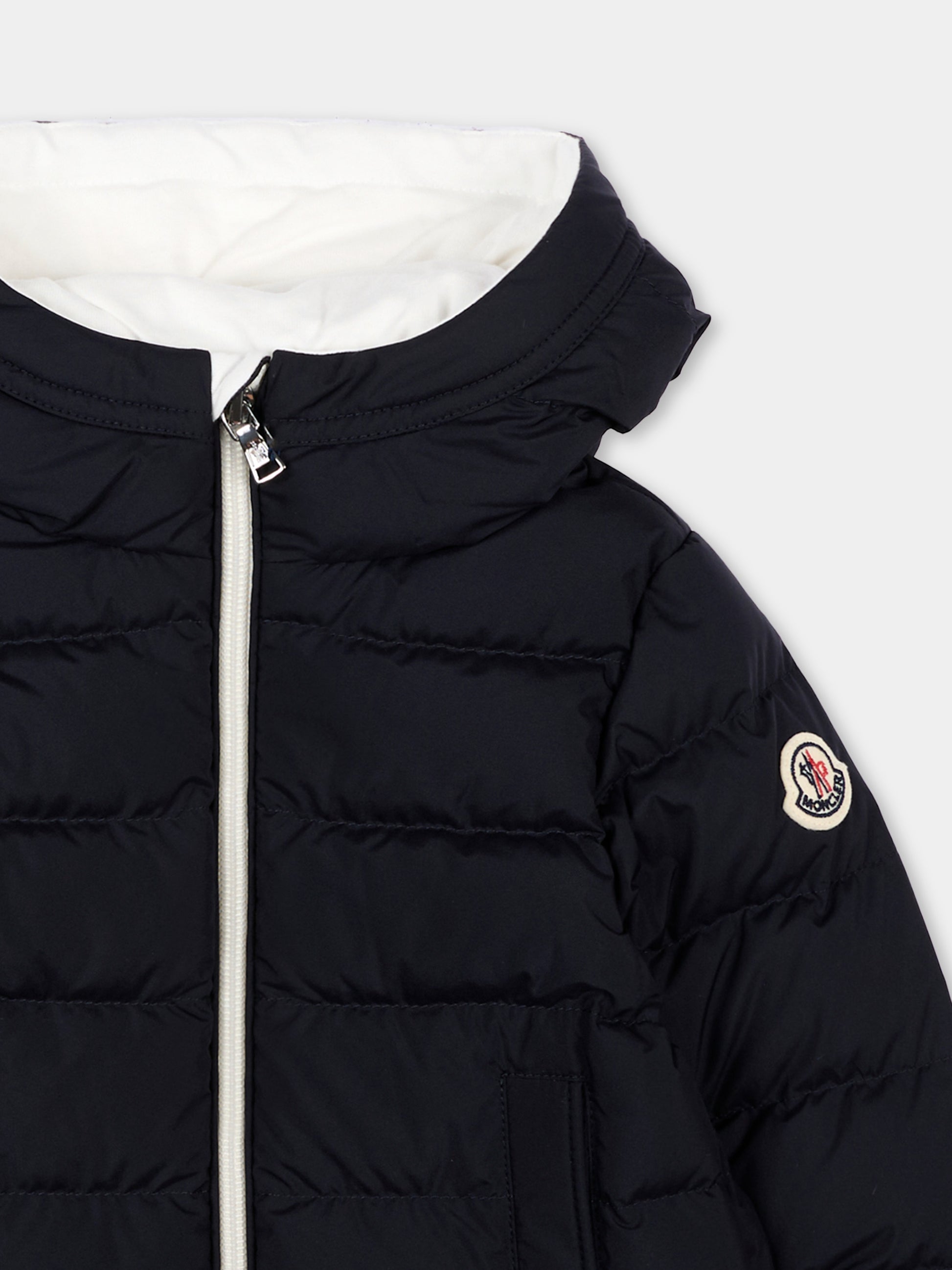 Piumino blu Brannock per neonato con logo,Moncler Kids,L2951 1A00025 597YW 778