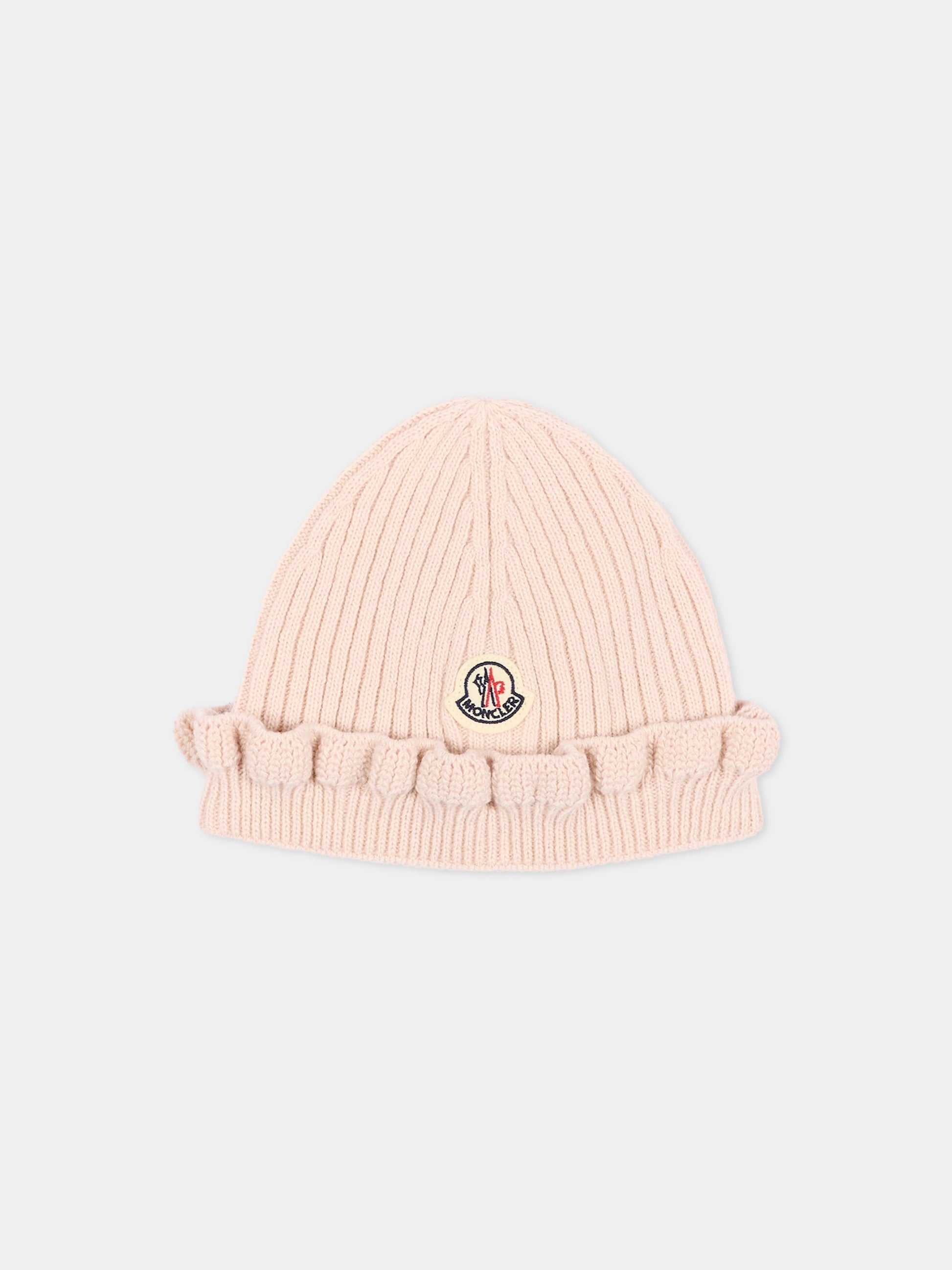 Berretto rosa per neonata con logo,Moncler Kids,L2951 3B00004 M4281 51M