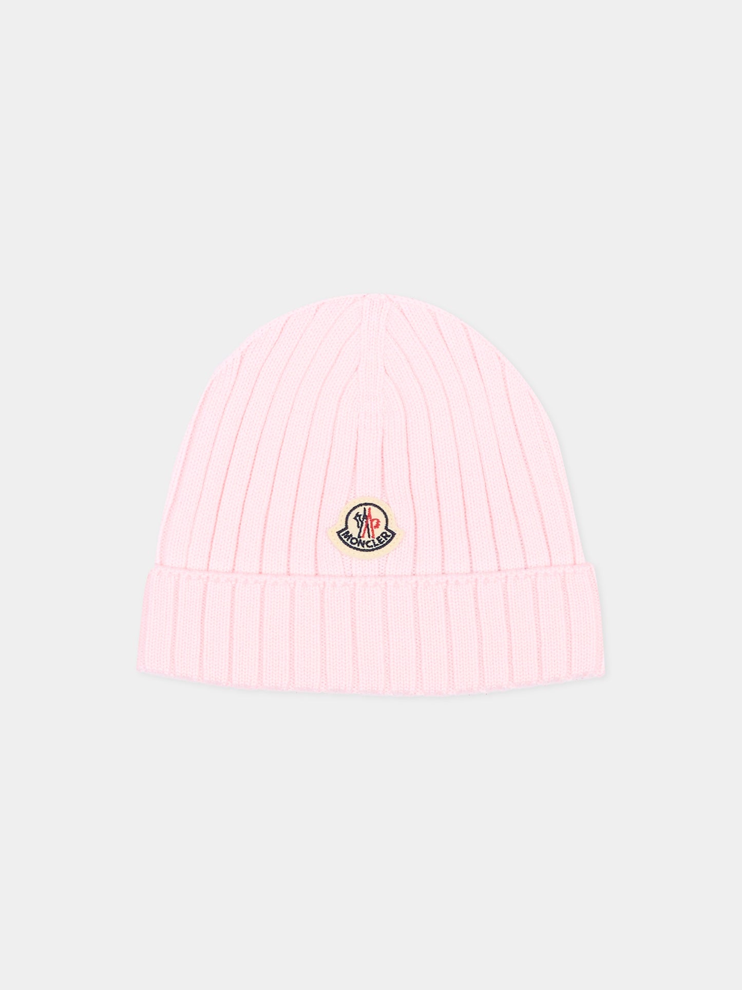 Berretto rosa per neonata con logo,Moncler Kids,L2951 3B00006 M1131 529