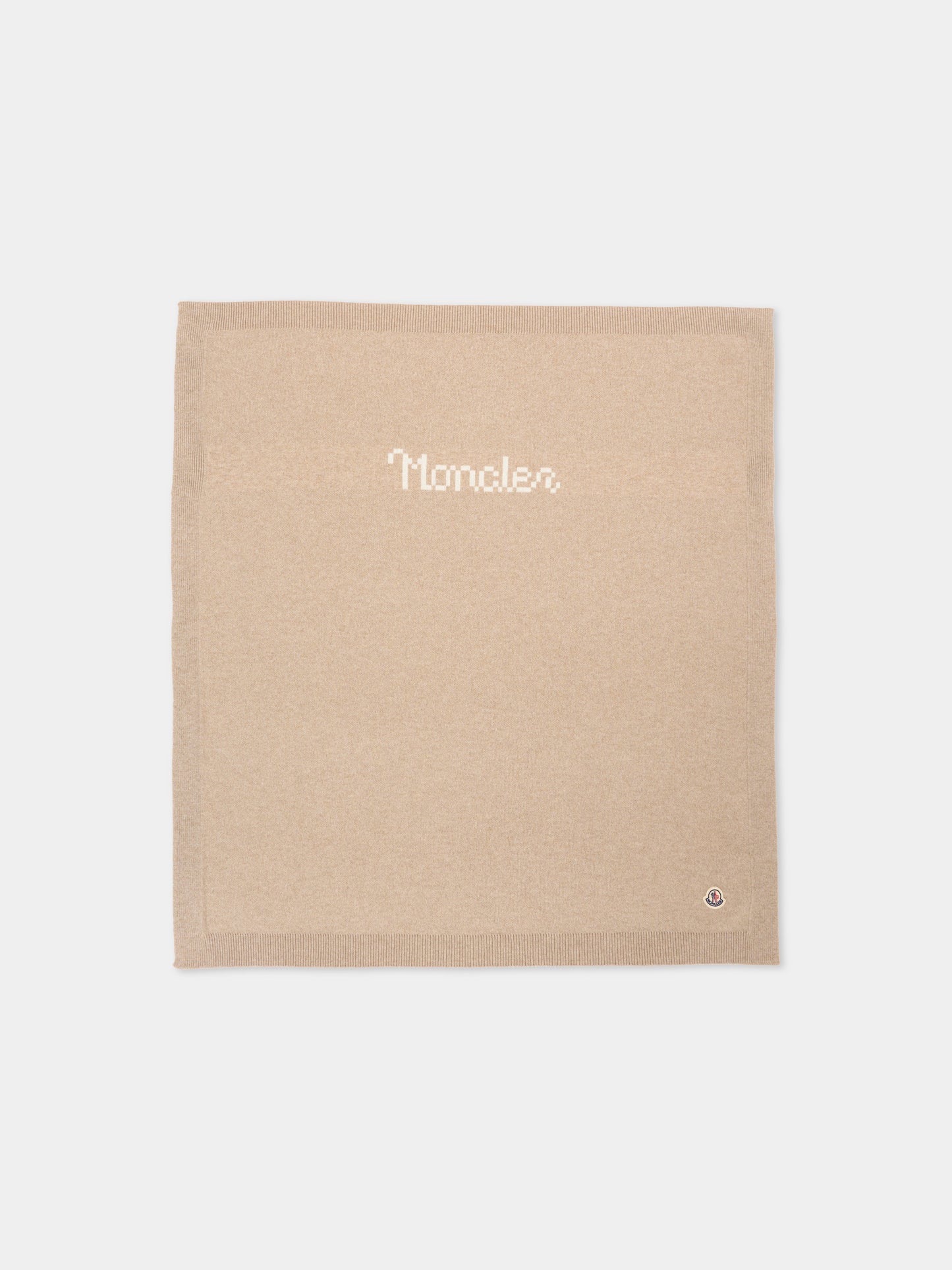 Coperta beige per neonati con logo,Moncler Kids,L2951 3G00005 M4281 21E