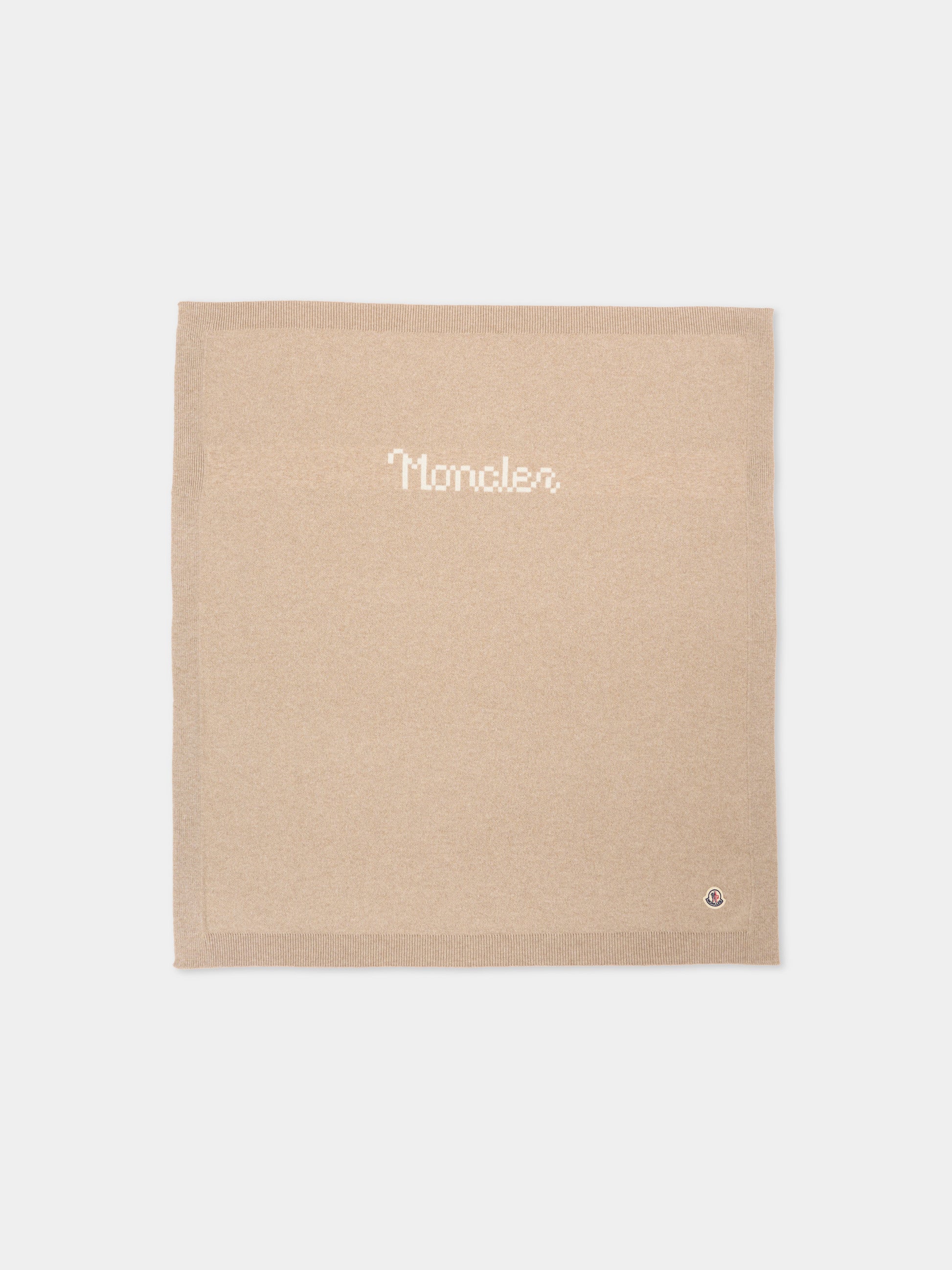 Coperta beige per neonati con logo,Moncler Kids,L2951 3G00005 M4281 21E