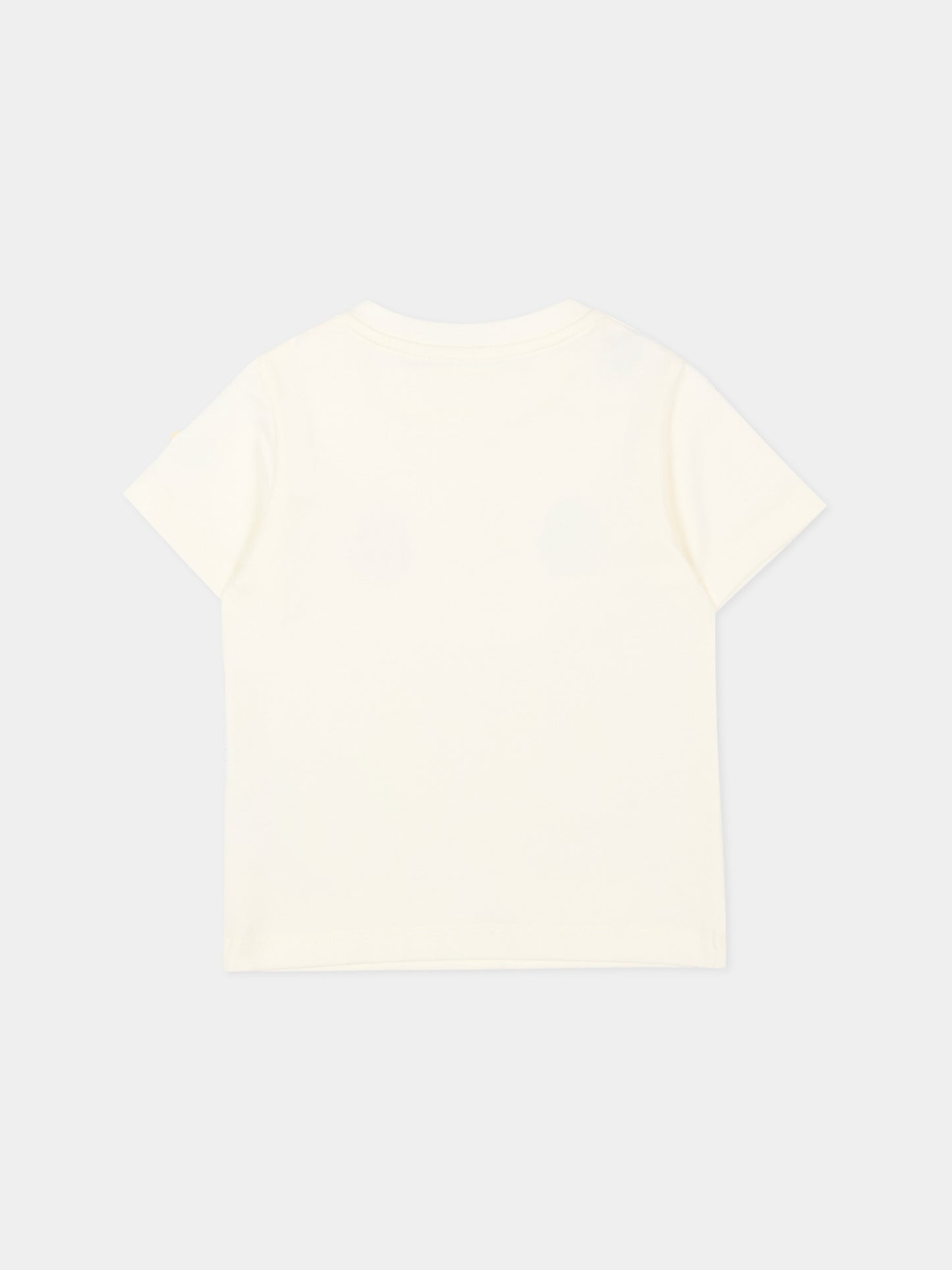 T-Shirt avorio per neonato con pinguini,Moncler Kids,L2951 8C00001 89AUM 034