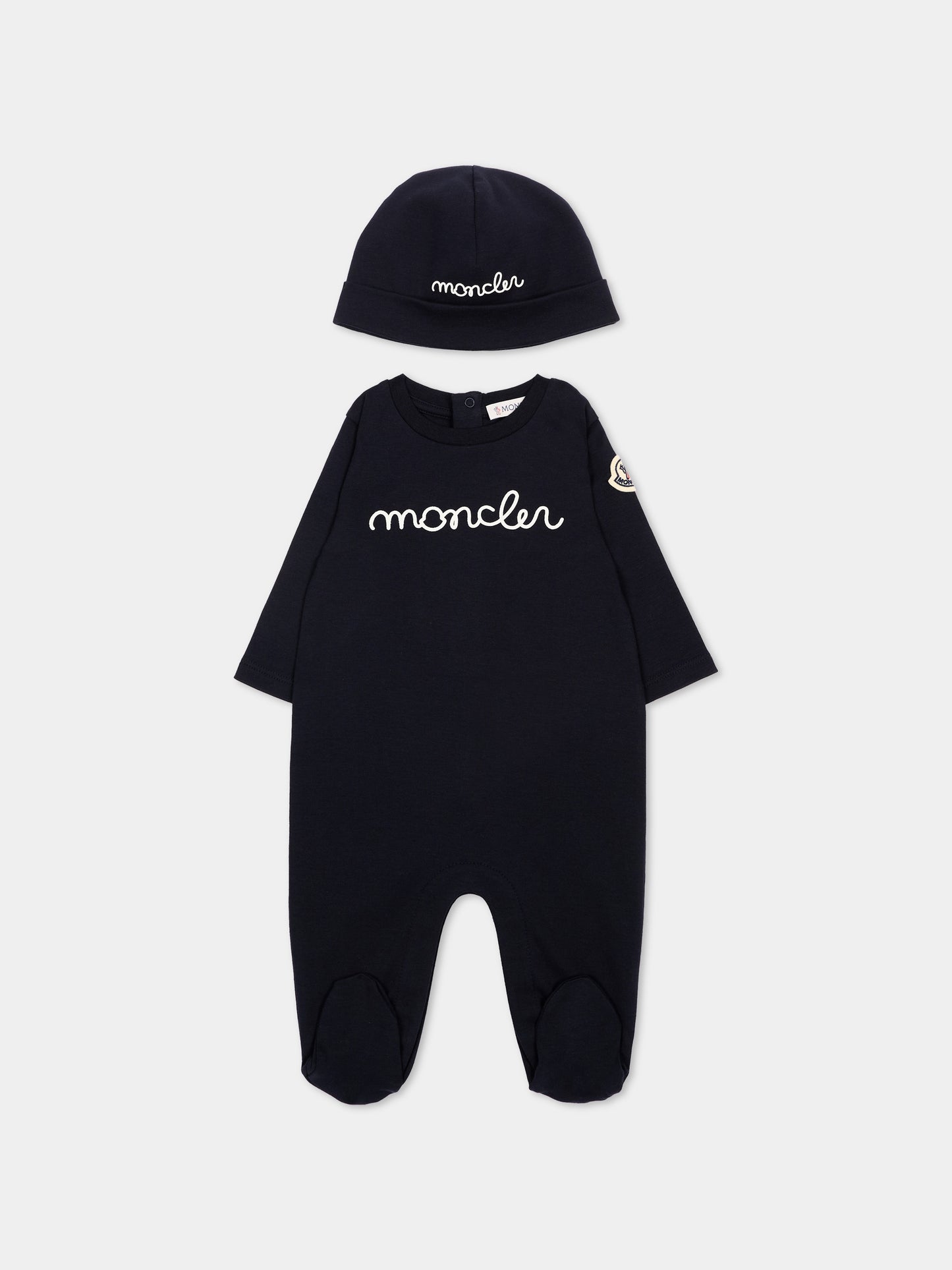 Set tutina blu per neonati con logo,Moncler Kids,L2951 8P00001 8392E 778