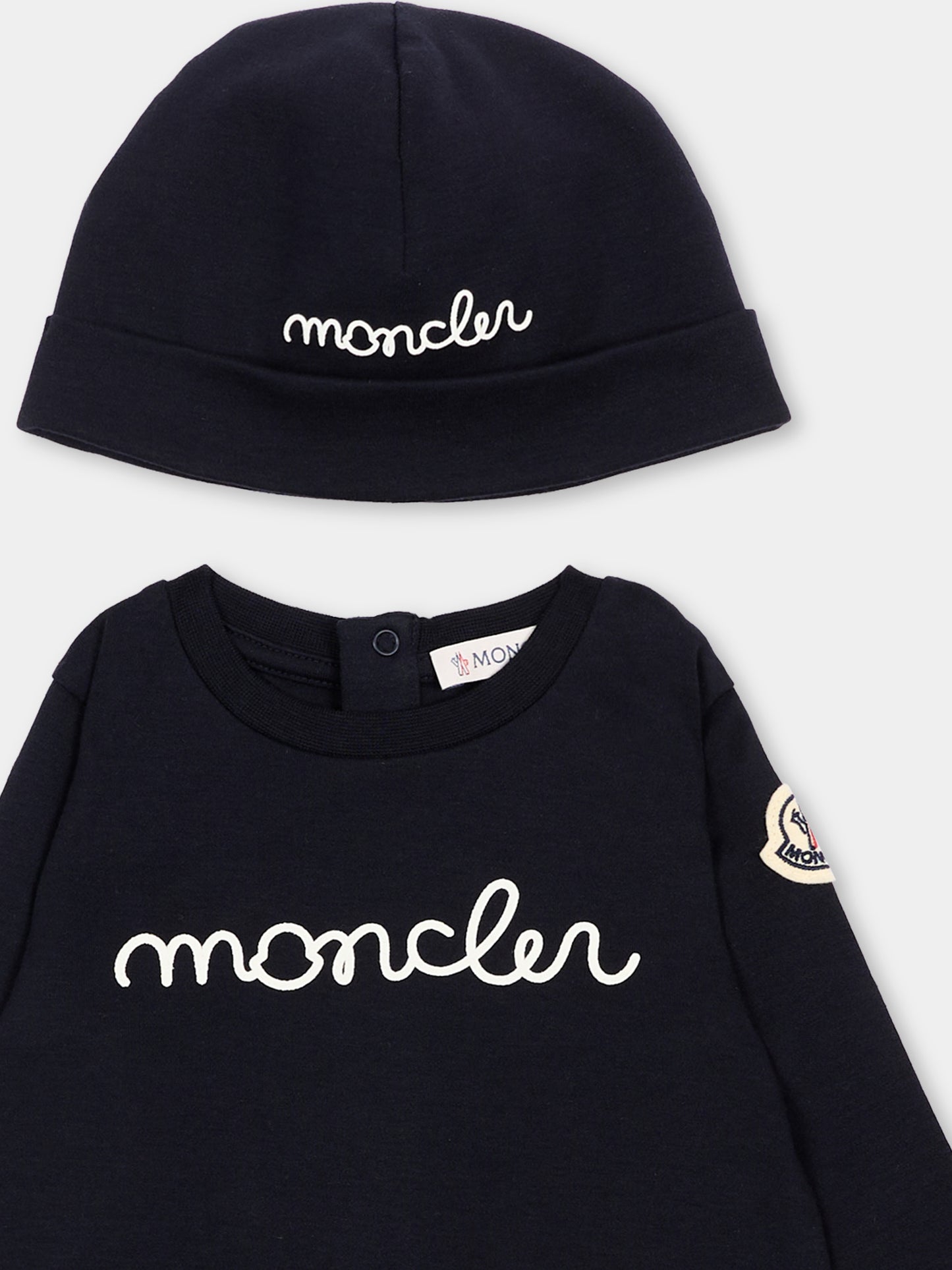 Set tutina blu per neonati con logo,Moncler Kids,L2951 8P00001 8392E 778