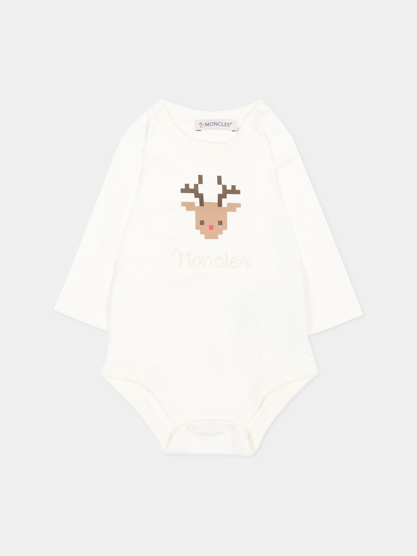 Set body avorio per neonati con renna,Moncler Kids,L2951 8P00002 8392E 034
