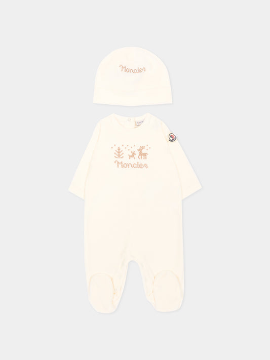 Set tutina avorio per neonati con logo,Moncler Kids,L2951 8P00003 89AQ4 F02