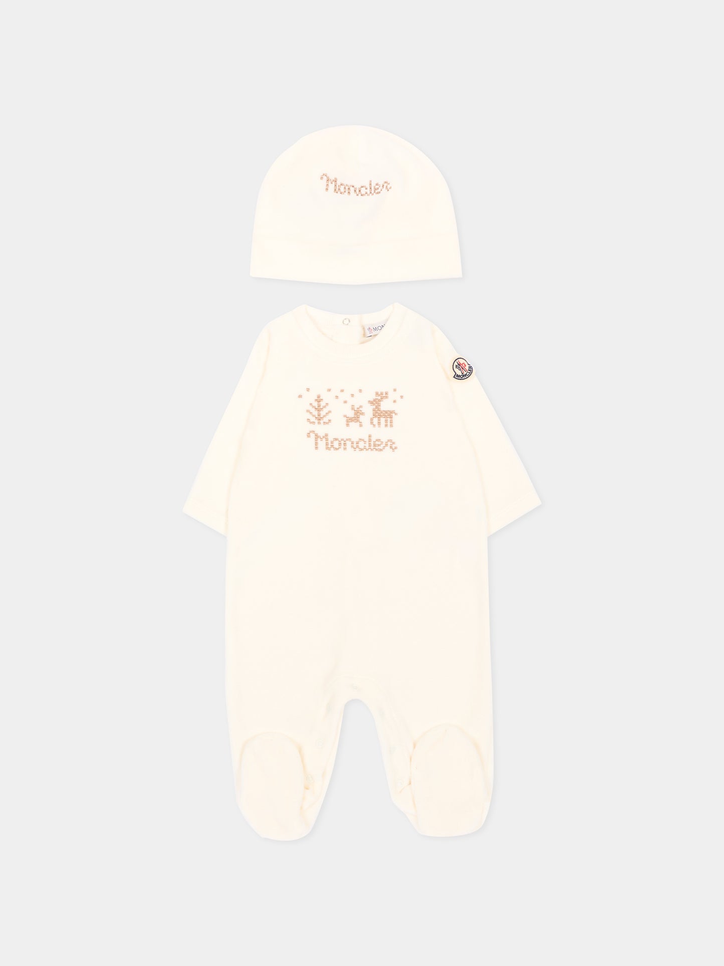 Set tutina avorio per neonati con logo,Moncler Kids,L2951 8P00003 89AQ4 F02