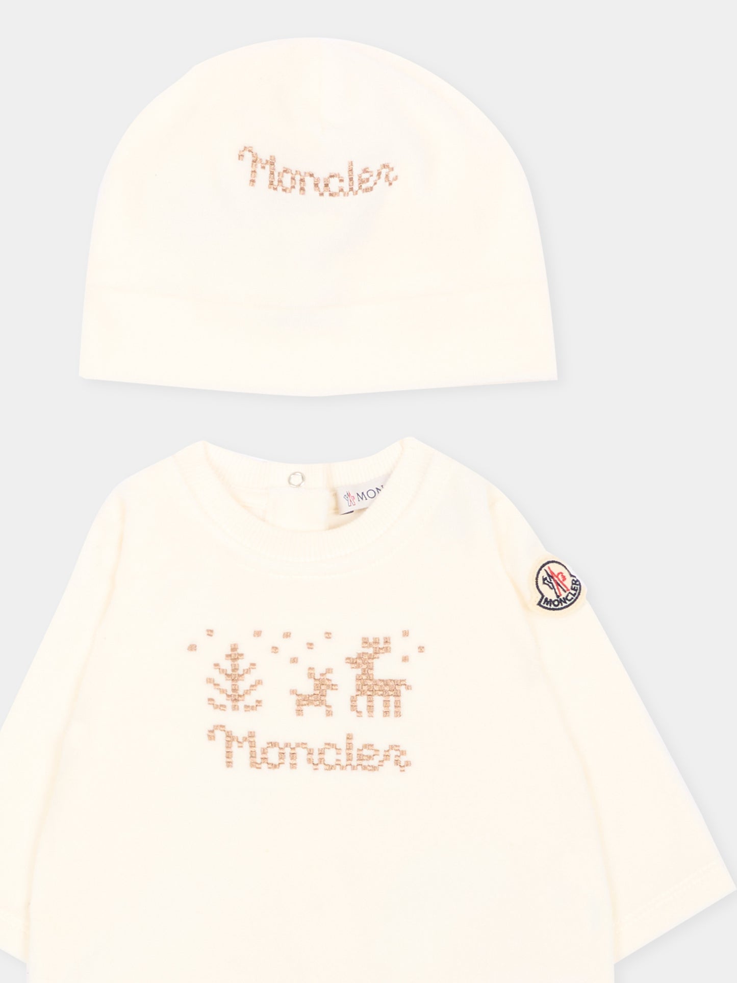 Set tutina avorio per neonati con logo,Moncler Kids,L2951 8P00003 89AQ4 F02
