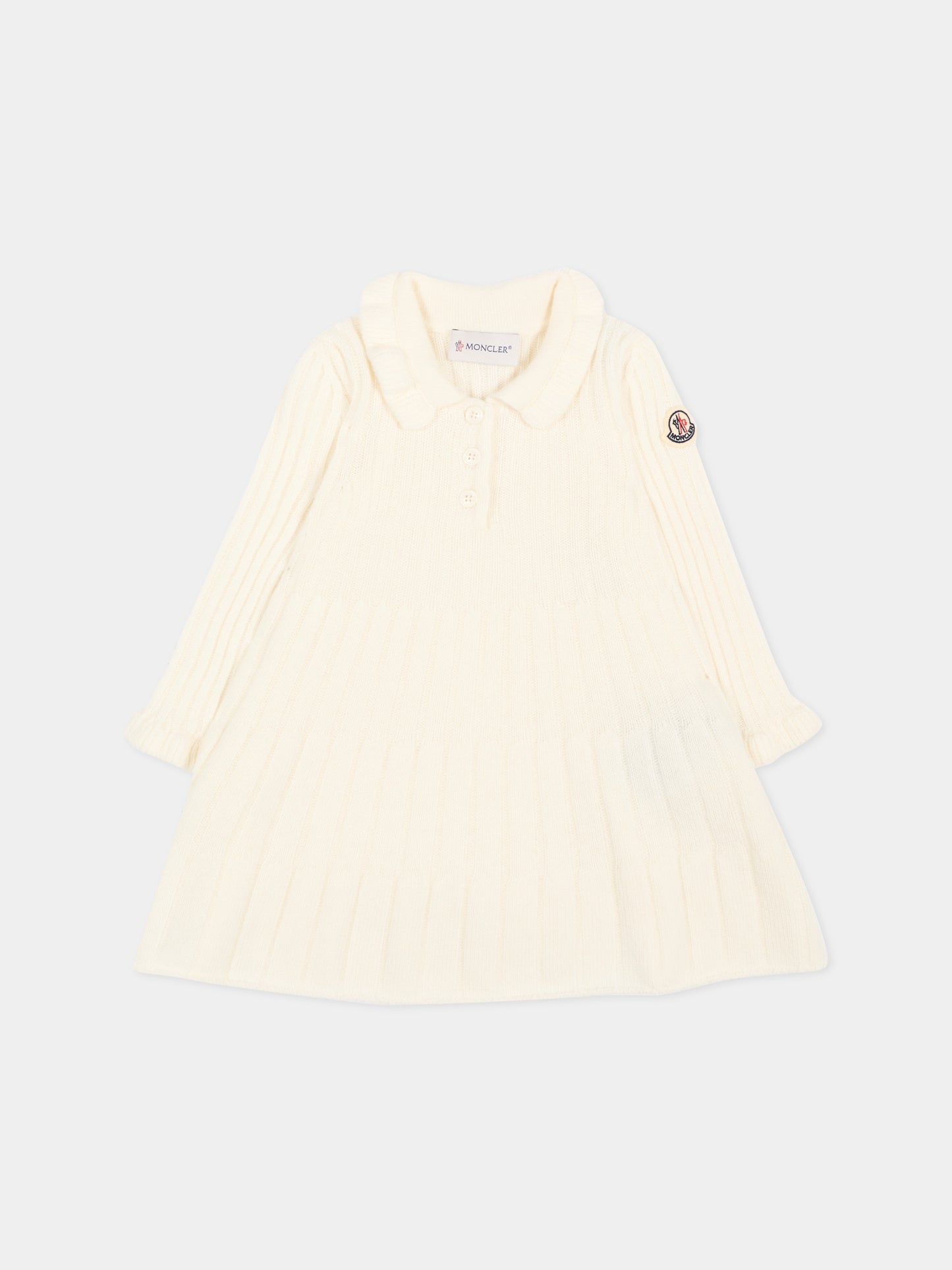Vestito avorio in maglia per neonata con logo,Moncler Kids,L2951 9L00001 M4281 035