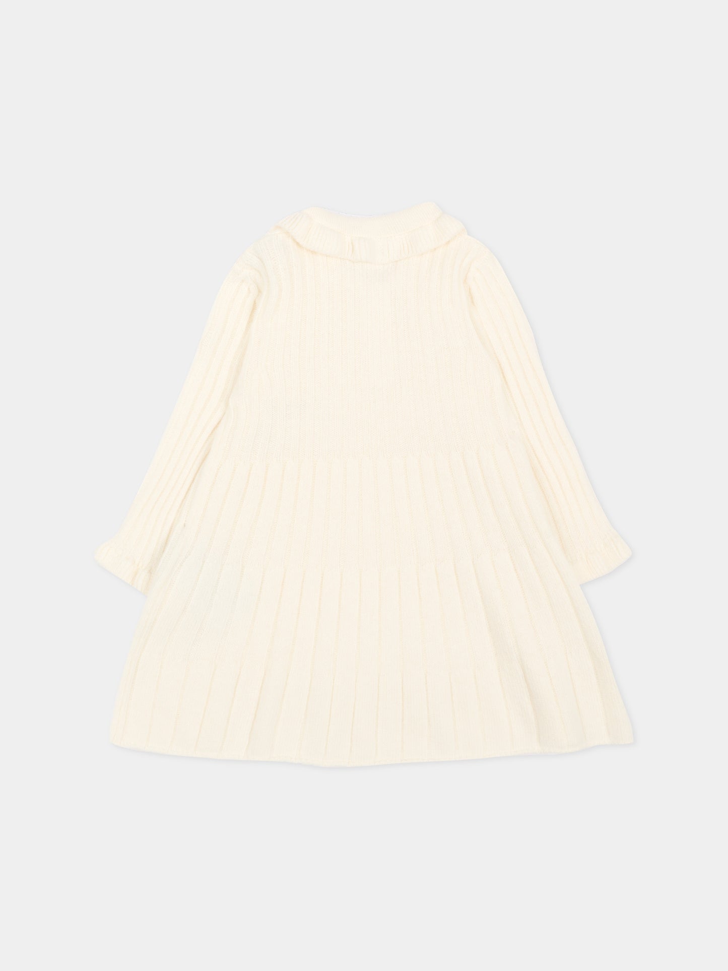 Vestito avorio in maglia per neonata con logo,Moncler Kids,L2951 9L00001 M4281 035